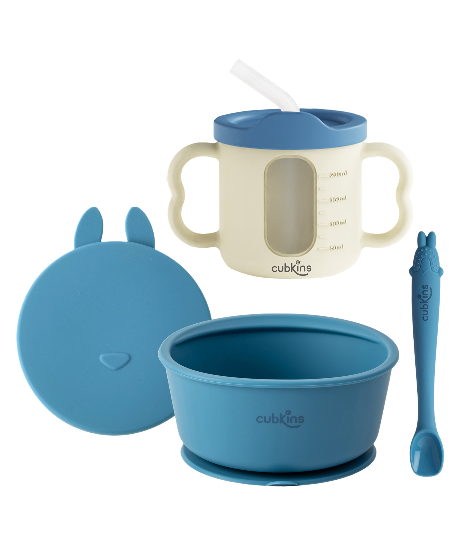 CUBKINS Set of 3 pcs - Bowl, Dual Tone Sippy Cup, Early Feeding Bendable Spoon | Designed for Babies, Infants & Toddlers | BPA Free, Food Grade, FDA Approved | (Blue Olive)-image-33