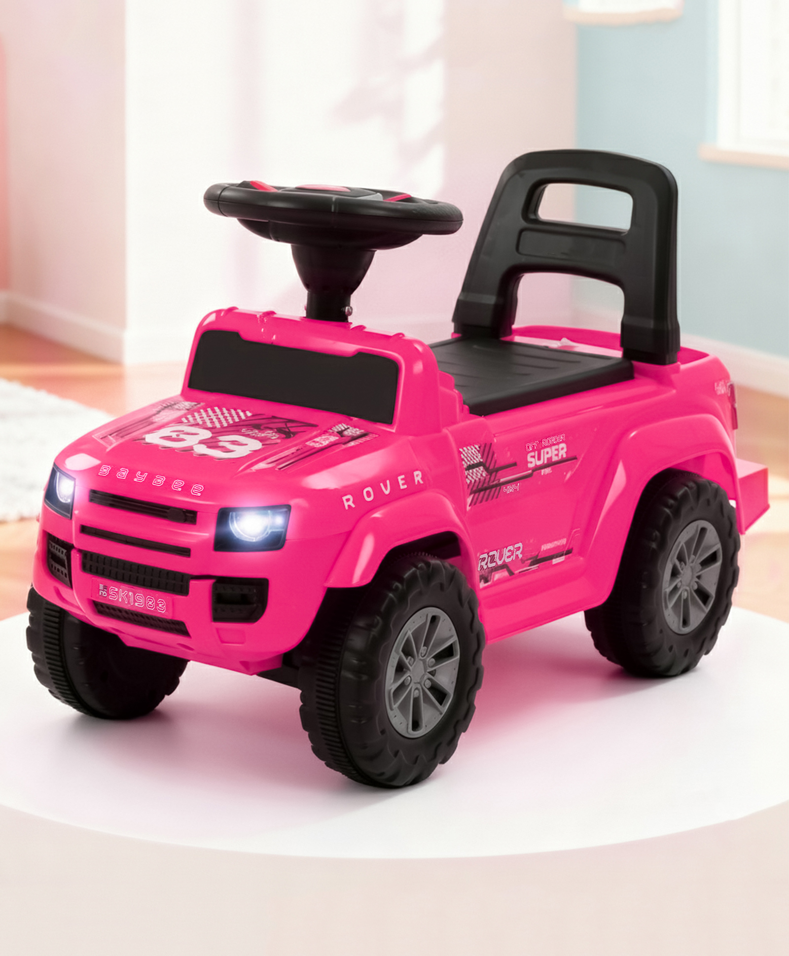 Baybee Rover Baby Ride on Car for Kids | Push Rideons Toys Car with LED Lights & Music | Portable Ride on Jeep with Backrest & Toy Storage Basket | Kids Car to Drive (Pink)-picture-11
