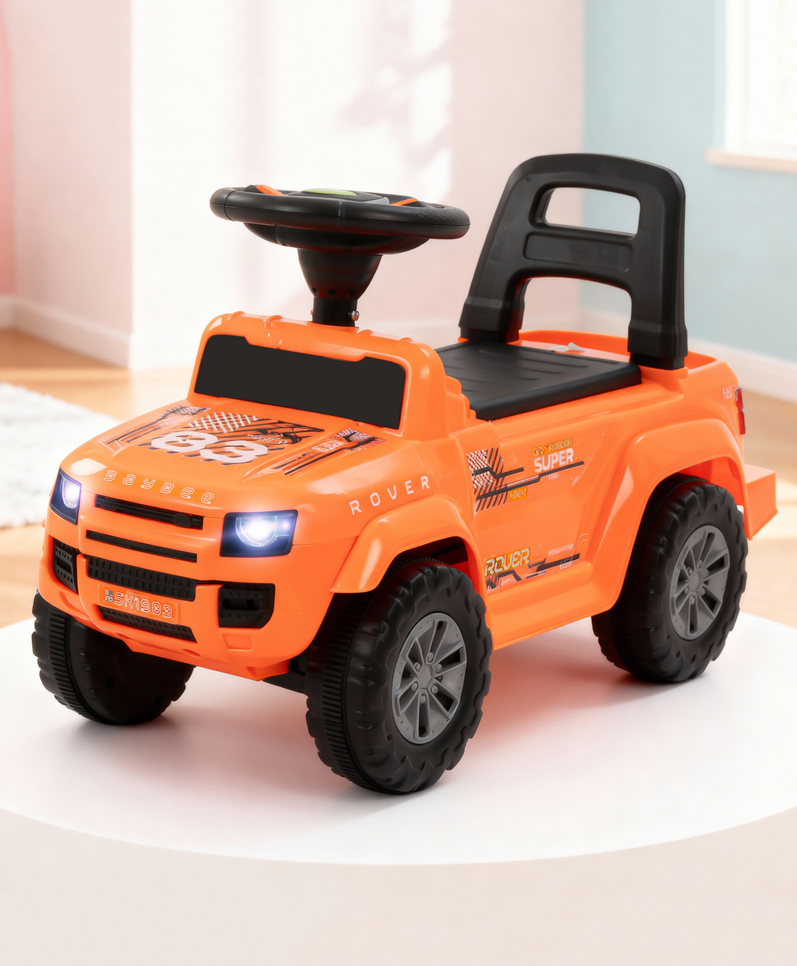 Baybee Rover Baby Ride on Car for Kids | Push Rideons Toys Car with LED Lights & Music | Portable Ride on Jeep with Backrest & Toy Storage Basket | Kids Car to Drive (Orange)-picture-18