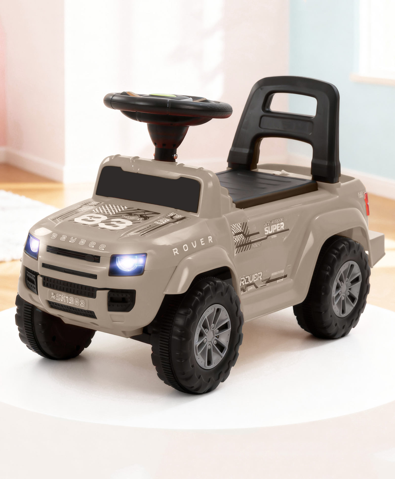 Baybee Rover Baby Ride on Car for Kids | Push Rideons Toys Car with LED Lights & Music | Portable Ride on Jeep with Backrest & Toy Storage Basket | Kids Car to Drive (Desert)-picture-17