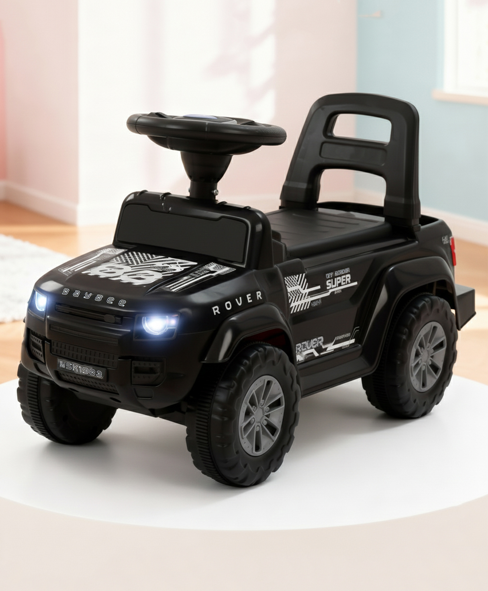 Baybee Rover Baby Ride on Car for Kids | Push Rideons Toys Car with LED Lights & Music | Portable Ride on Jeep with Backrest & Toy Storage Basket | Kids Car to Drive (Black)-image-42