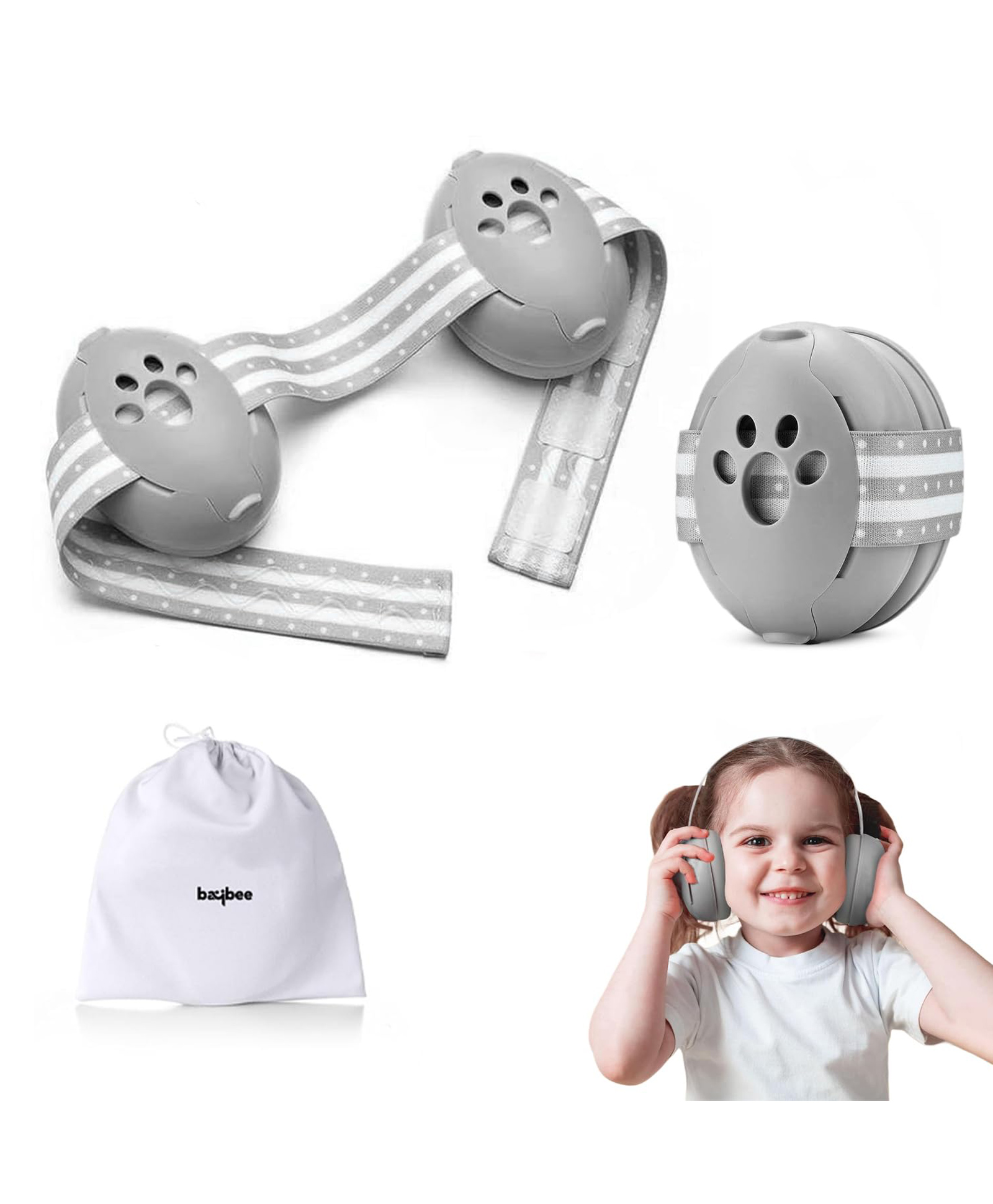 BAYBEE 2 in 1 Noise Cancellation Ear Muffs for Kids | Infant Ear Protector for Babies with 3 Adjustable Lengths & 25db Noise Reduction | Snug Fit Baby Earpads for Sleeping with Silicone Strap