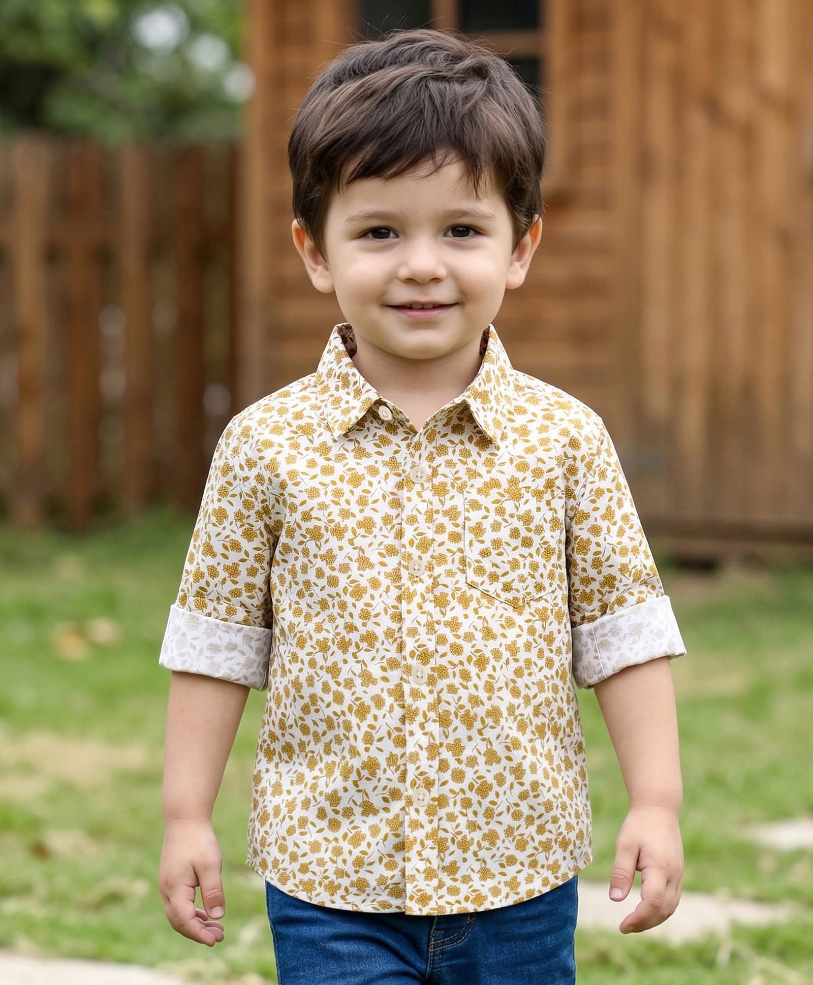 Babyhug Cotton Woven Full Sleeves Floral Printed Shirt -White & Yellow-image-48