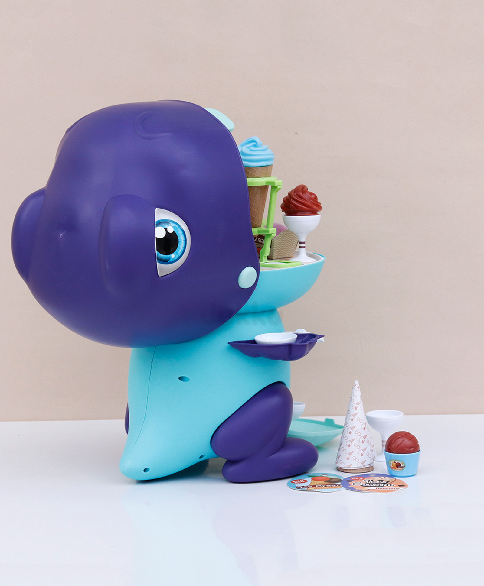 Jukku 44 Pieces Dino Icecream Shop Pretend Playset, Serve Sweet Treats - Blue-image-1