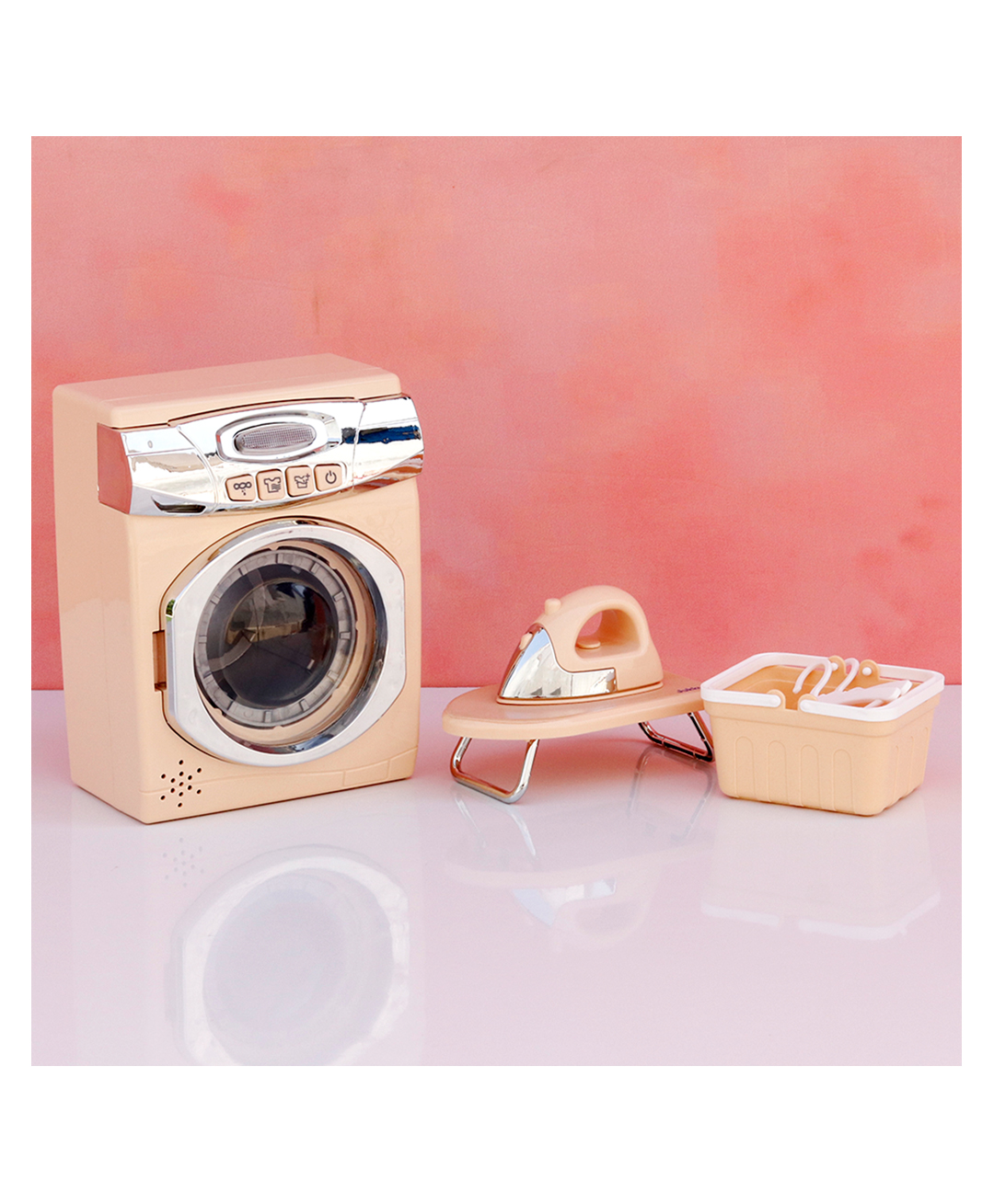 Jukku Set of 5 Realistic Little Laundry Set, Washing Machine, Iron with Table, Basket & Hangers,Light, Sound & Action - Beige-image-28