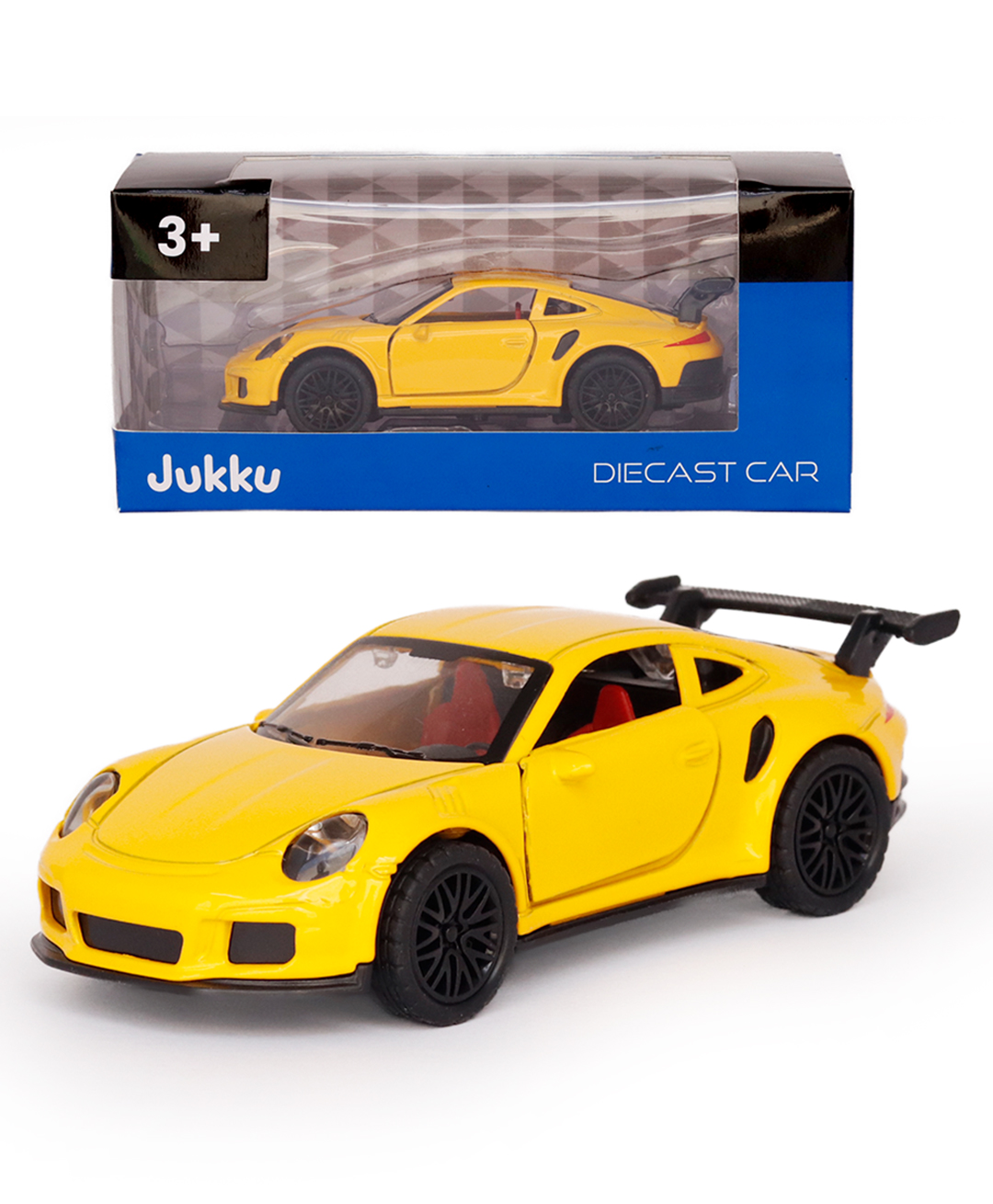 Jukku Resembling Porsche 911 Diecast Car, Pullback, Openable Doors & Bonnet, 1:36 Scale - Yellow-picture-21