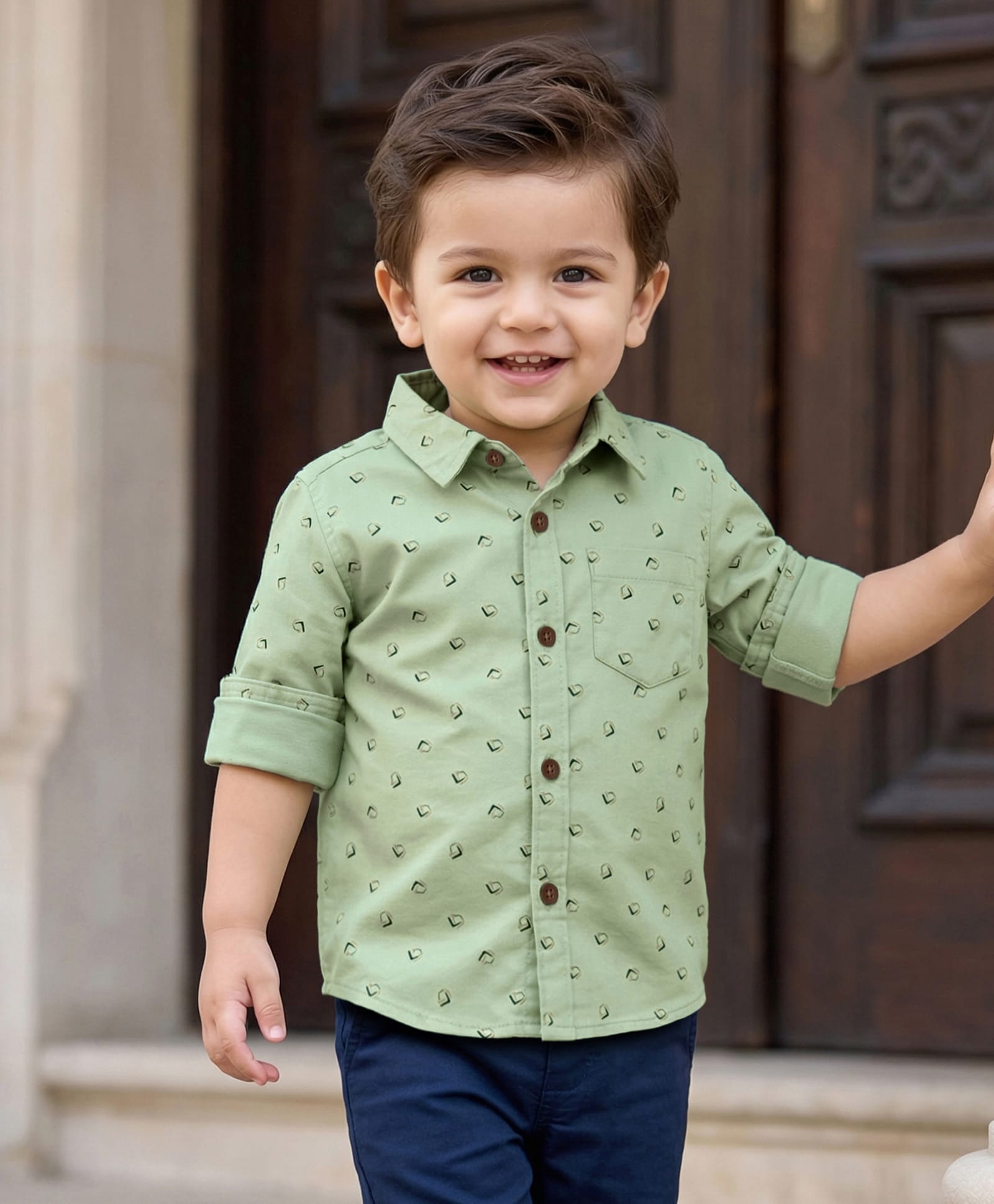 Babyhug Cotton Woven Full Sleeves Printed Shirt - Light Green-image-11