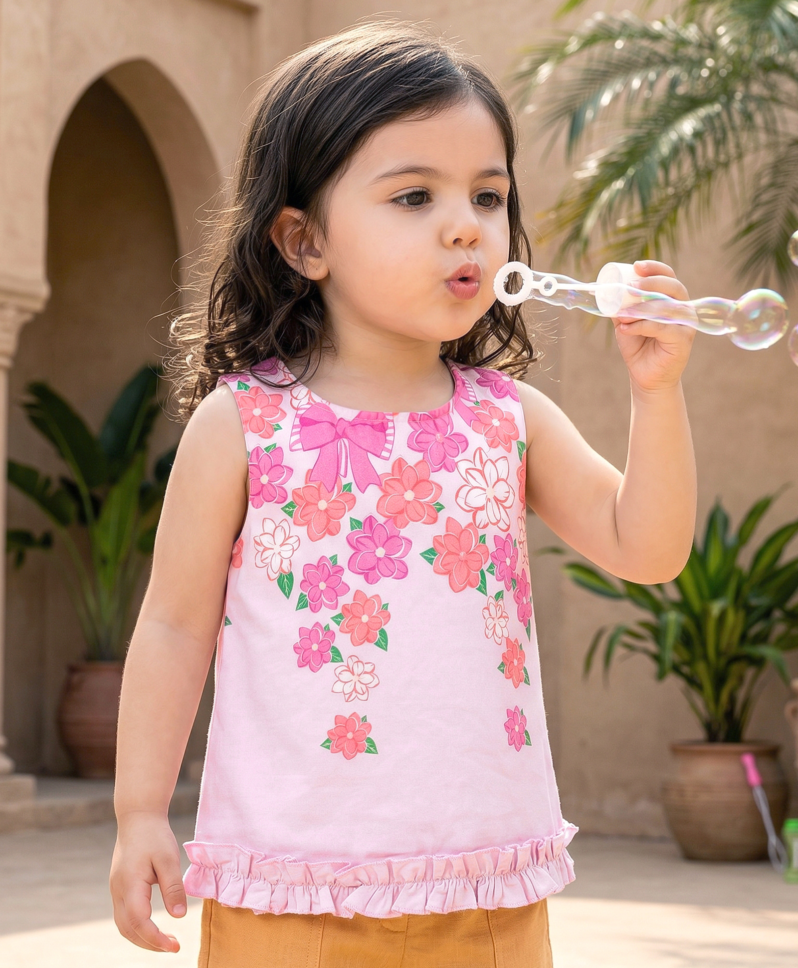 Babyoye Poplin Woven Sleeveless Top With Floral Print - Pink-image-2