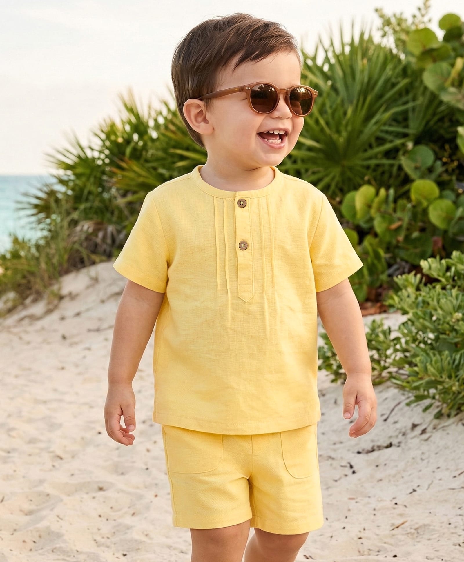 Babyoye Cotton Woven Half Sleeves Solid Shirt & Shorts Set - Yellow-image-22