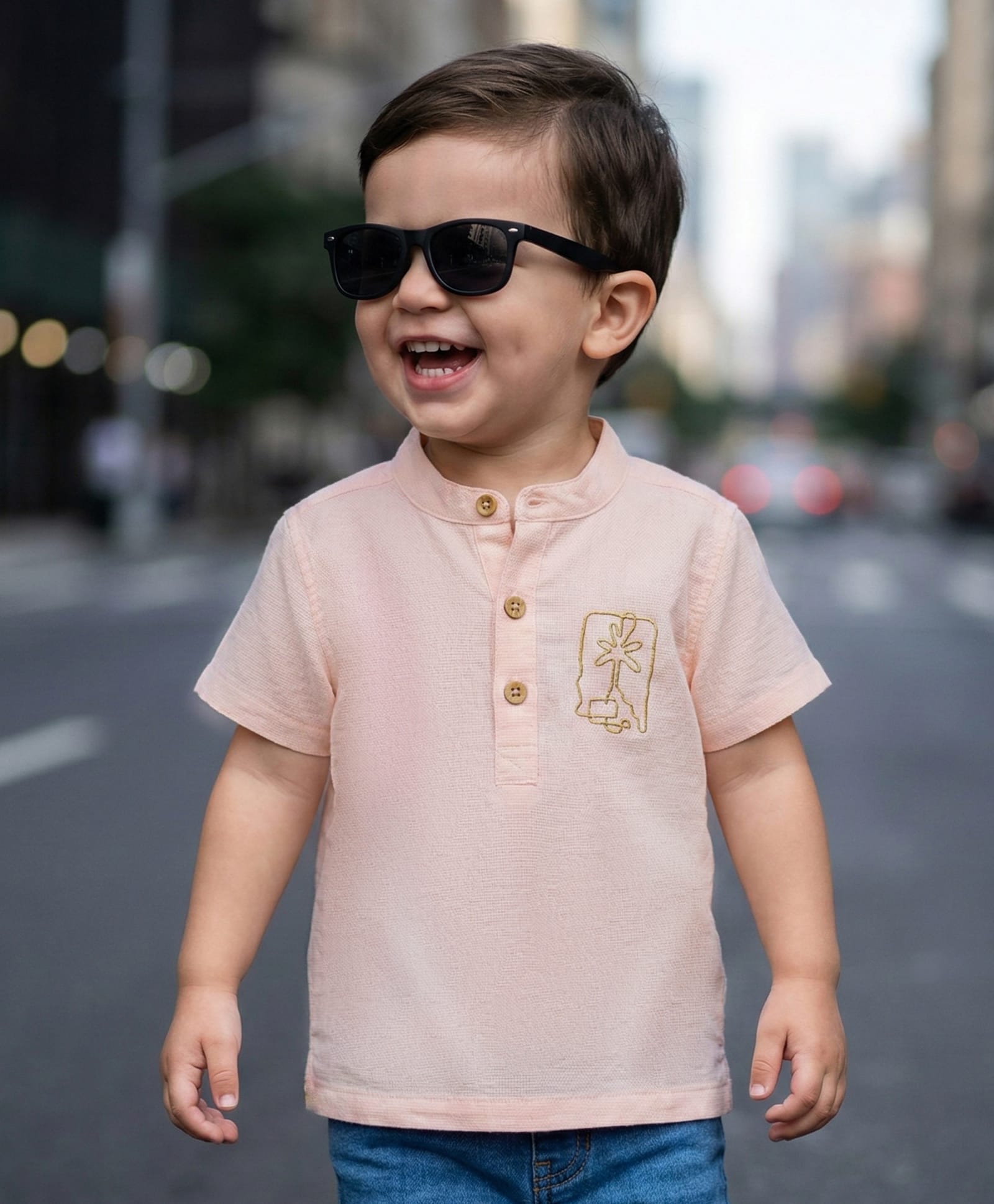 Babyoye Cotton Woven Half Sleeves Kurta Shirt With Tree Print - Light Pink-picture-27