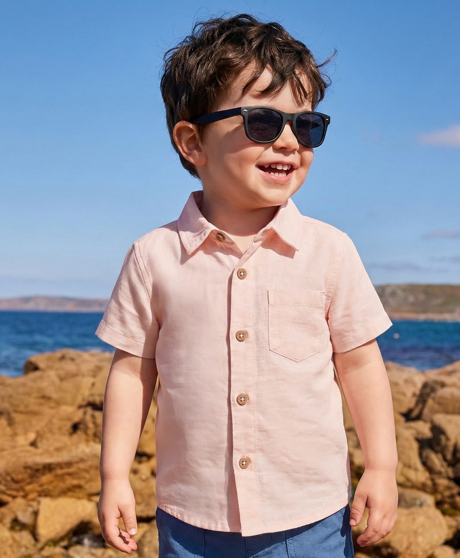 Babyoye Cotton Blend Woven Half Sleeves Solid Shirt - Peach-image-31