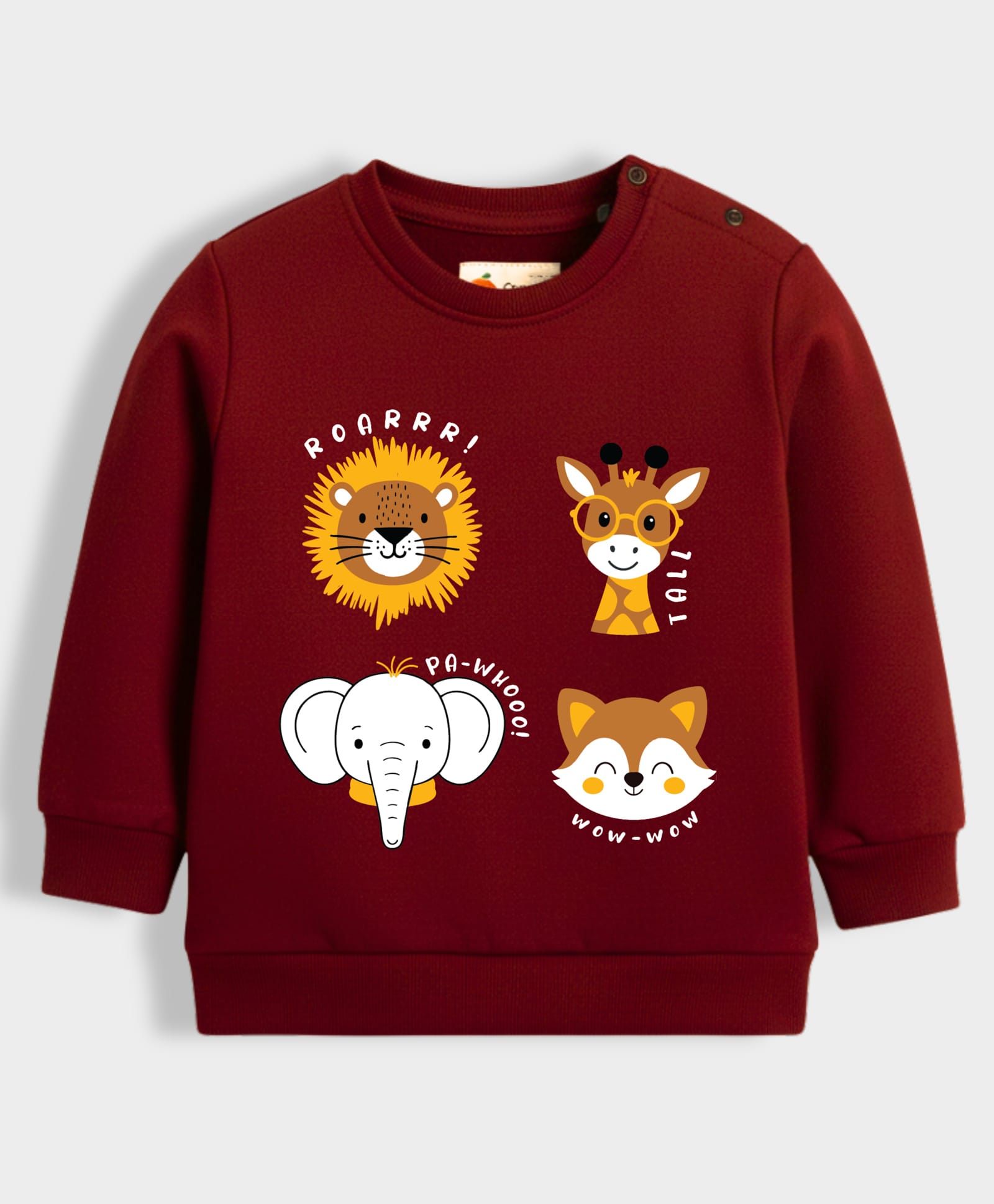 Orange Sugar 100% Fleece Knit Full Sleeves Animals Printed Light Winter Sweatshirt - Maroon-image-29