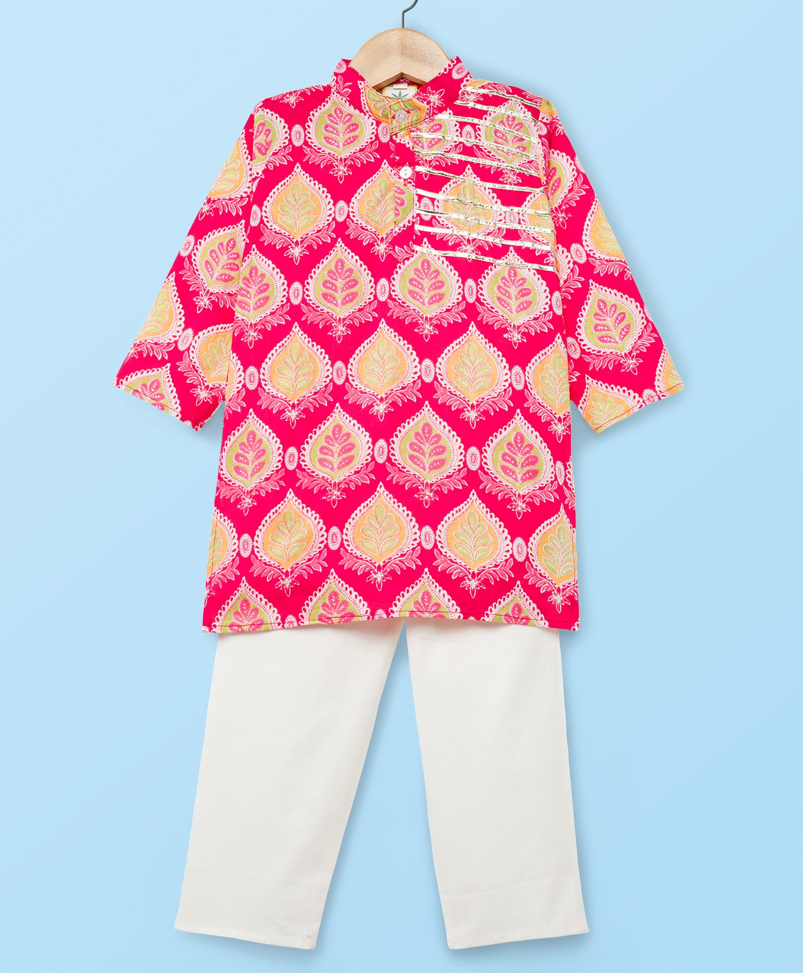 Teentaare Cotton Woven Full Sleeves Floral Printed Kurta Pajama Set - Dark Pink-image-17