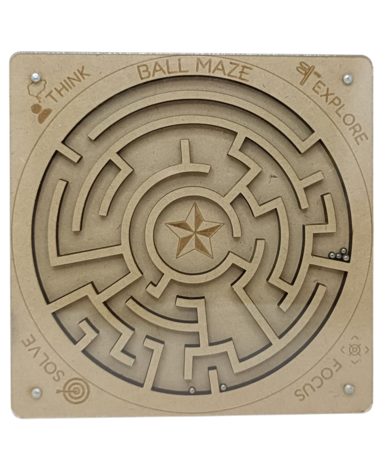 GYANOTOY Wooden Labyrinth Ball Maze Game | Square Board, Round Maze, 6 Balls | 15x15 cm (6 Inch) | Cognitive & Motor Skill Development | Age 5 years+-image-3