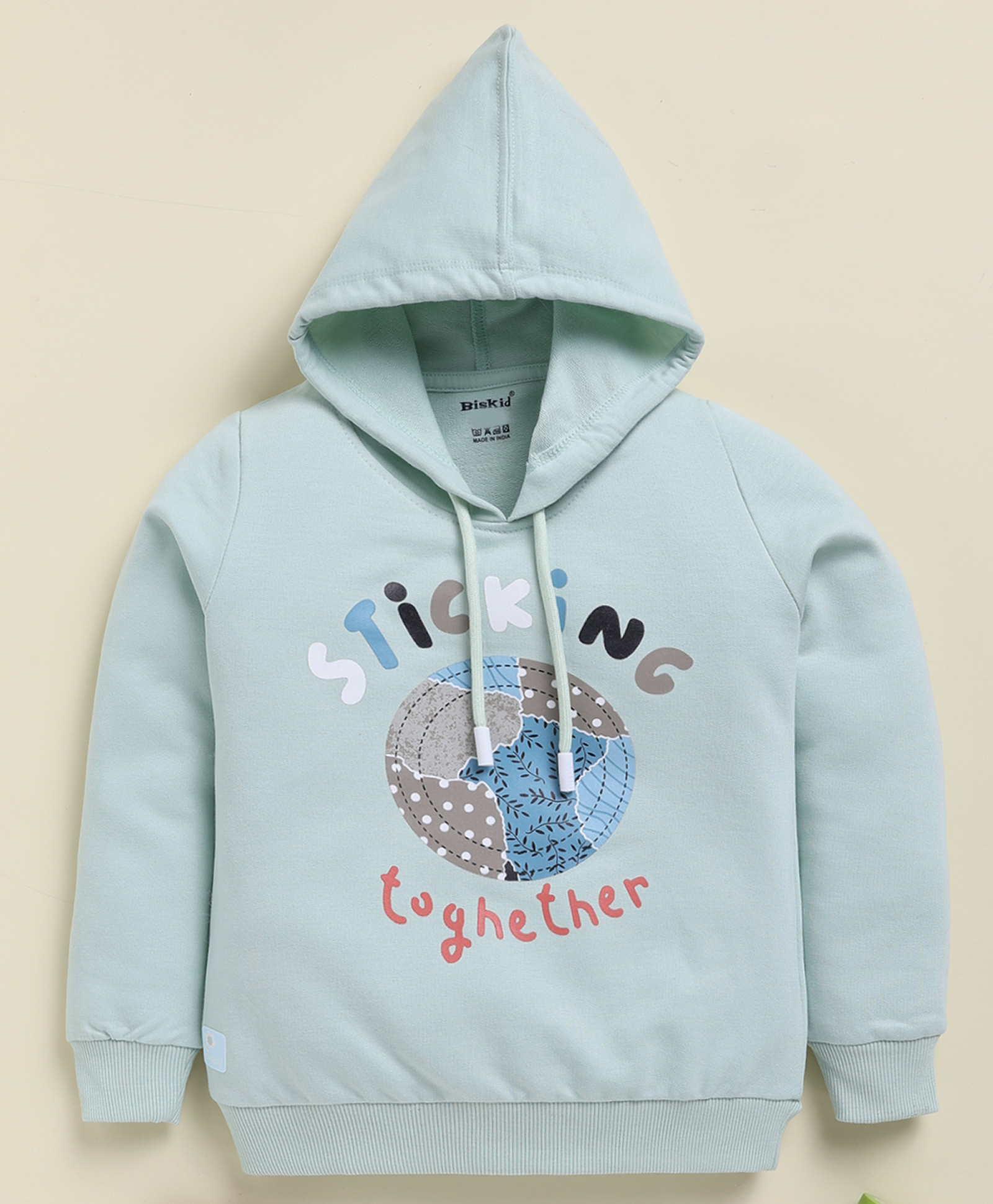 Biskid Cotton Knit Full Sleeves Sticking Together Text Printed Hooded Sweatshirt - Green-picture-37