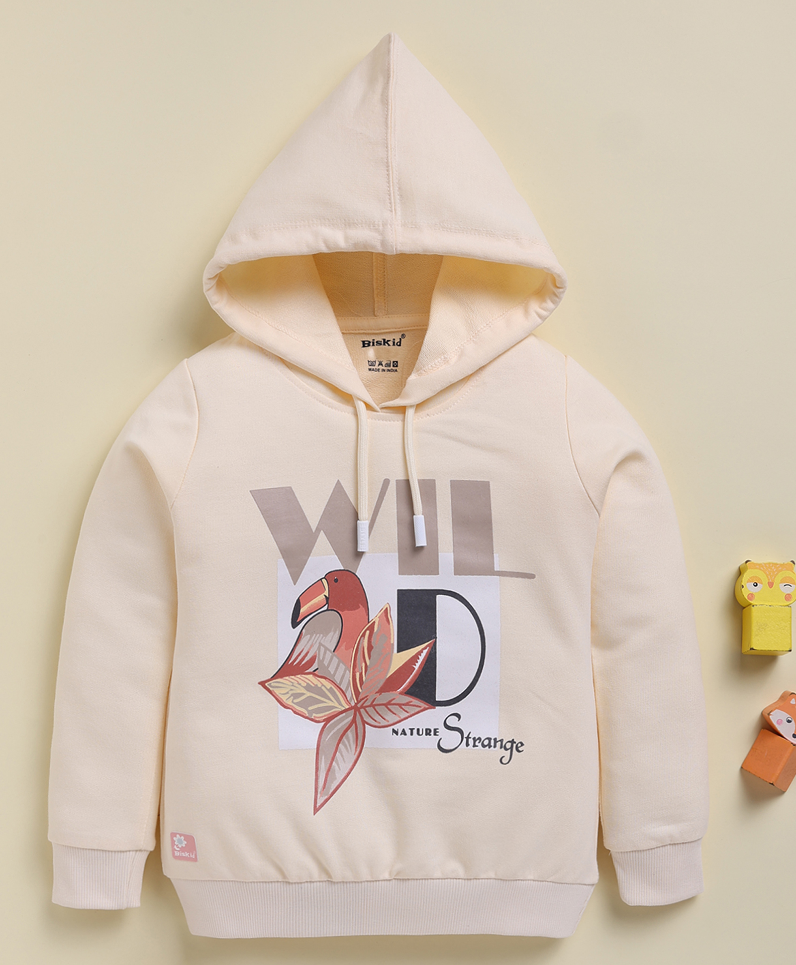 Biskid Cotton Knit Full Sleeves Wild Text Printed Hooded Sweatshirt - Cream-picture-30