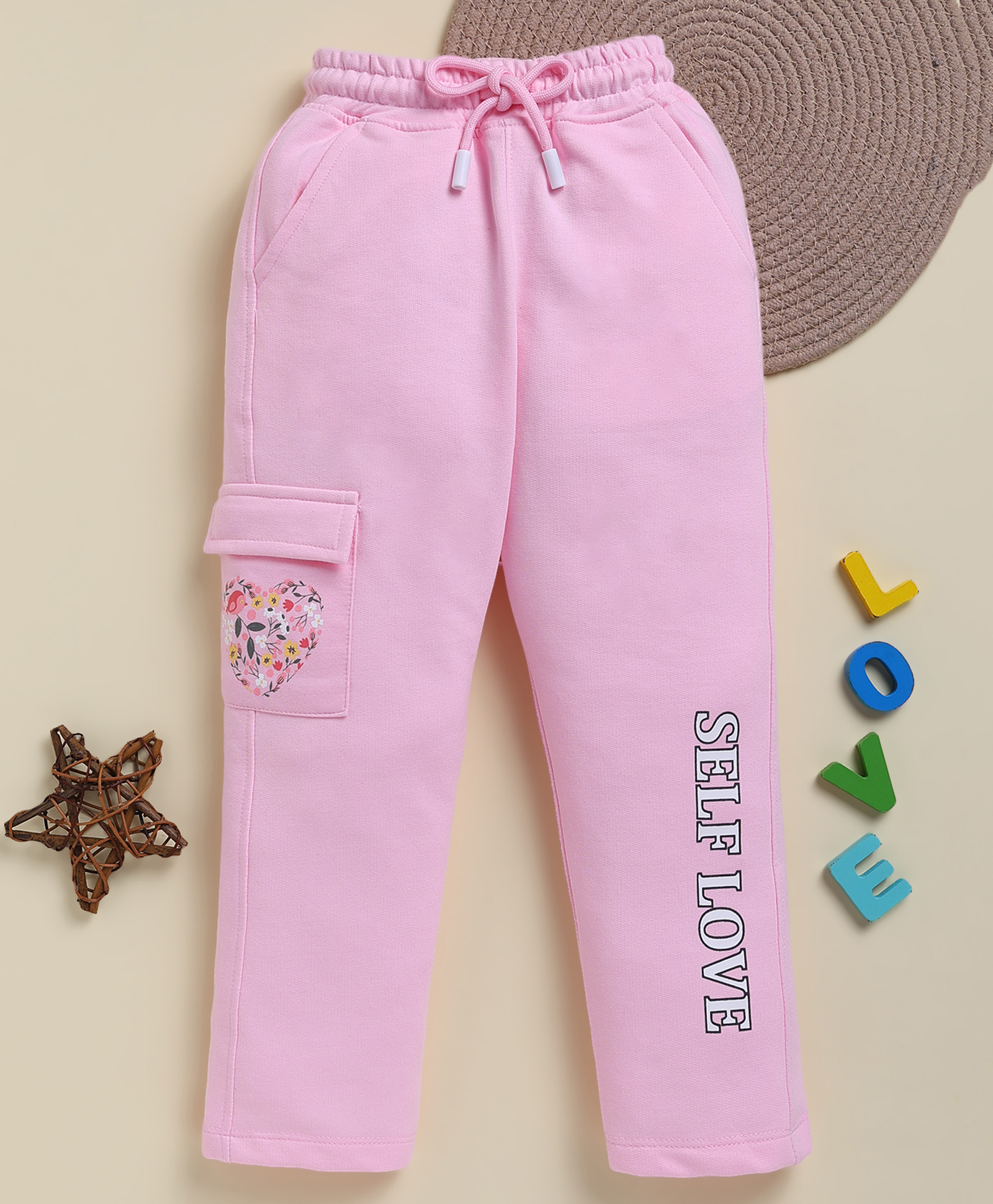 Biskid Cotton Knit Self Love Text Printed Trouser - Pink-picture-26