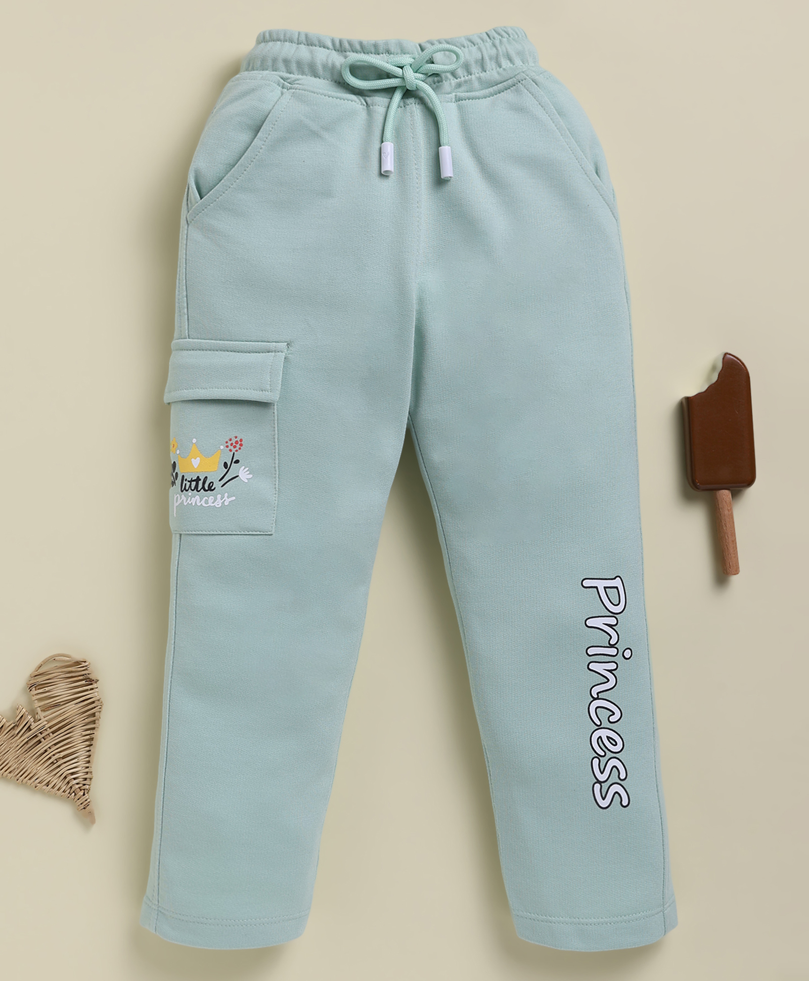 Biskid Cotton Knit Princess Text Printed Trouser - Sea Green-picture-13