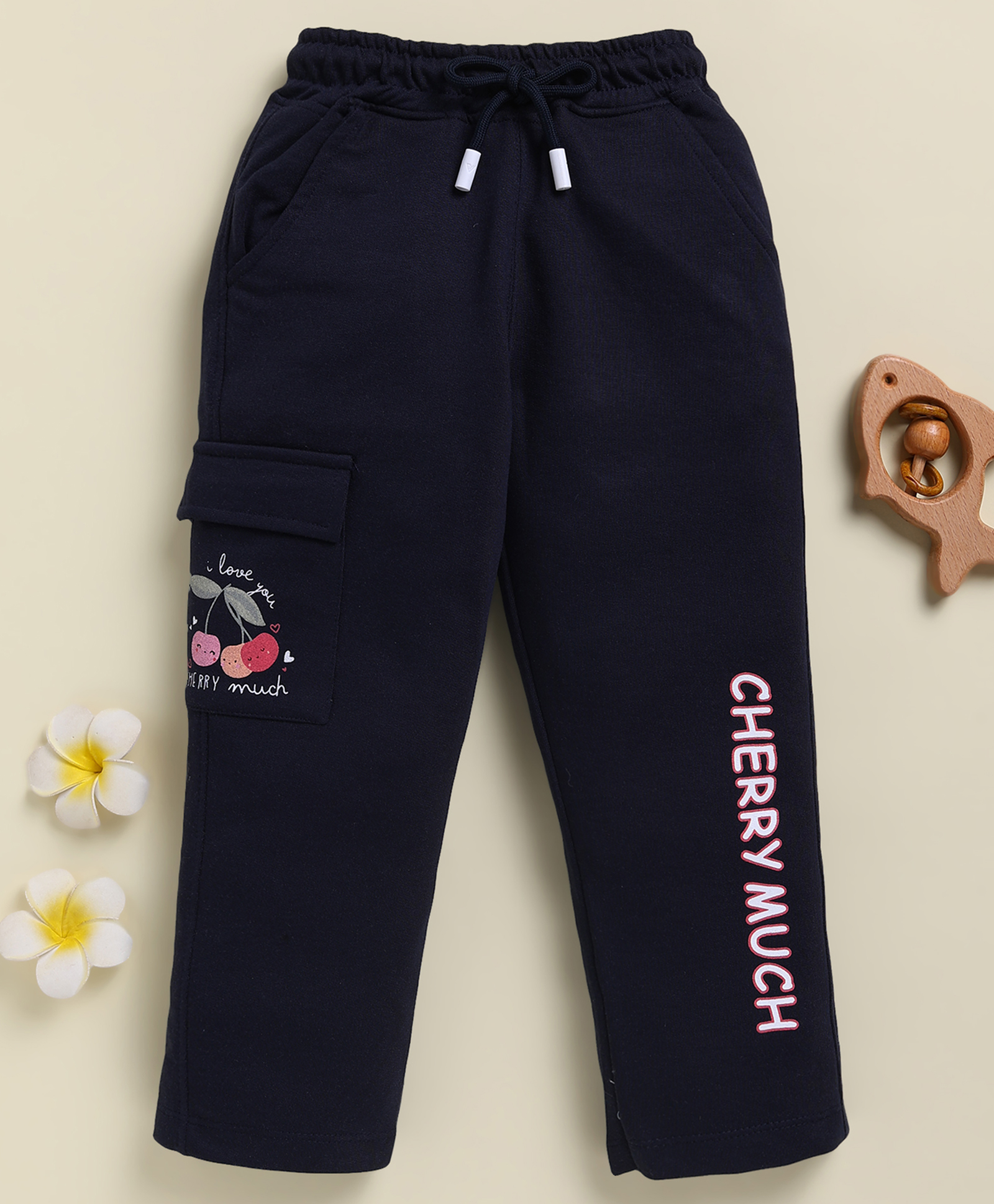 Biskid Cotton Knit Cherry Much Text Printed Trouser - Navy Blue-picture-21