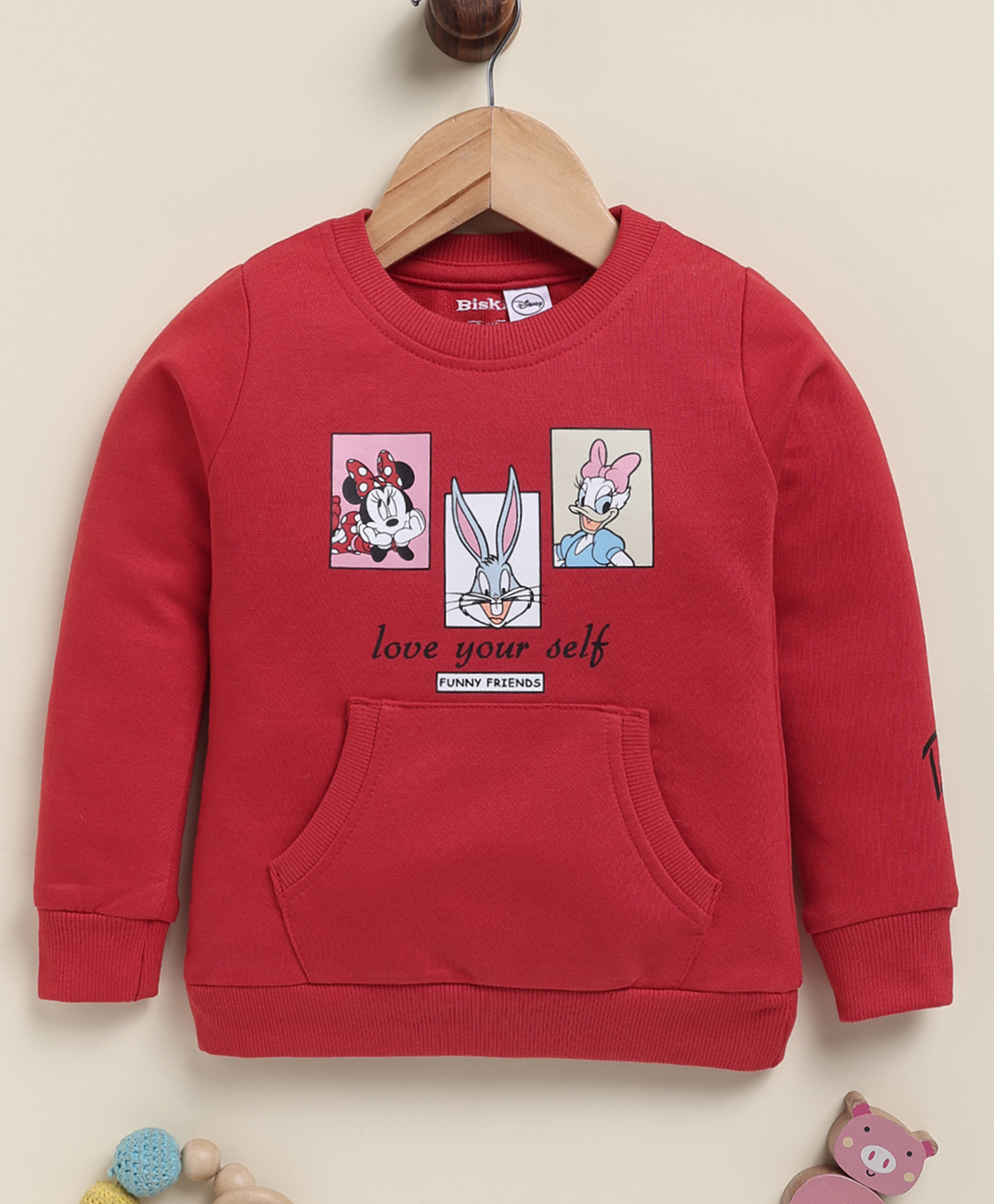 Biskid Cotton Knit Mickey & Friends & Looney Tunes Featuring Full Sleeves Characters Printed Sweatshirt - Rust-picture-33