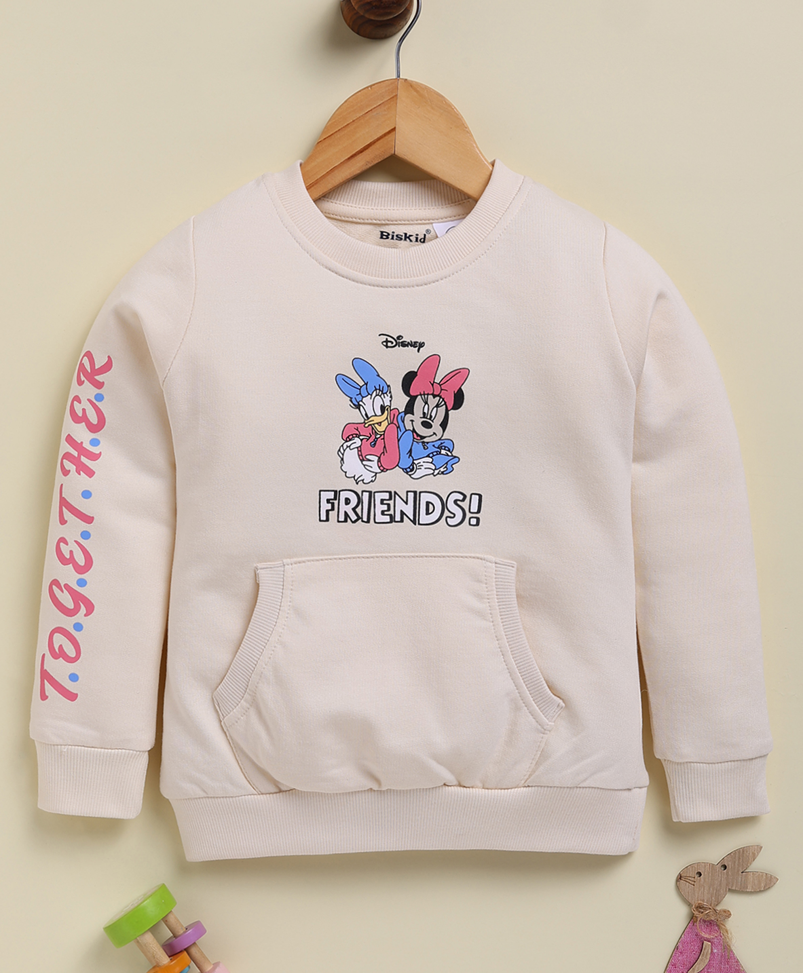 Biskid Cotton Knit Mickey & Friends Featuring Full Sleeves Minnie Mouse & Daisy Duck Printed Sweatshirt - Cream-picture-40
