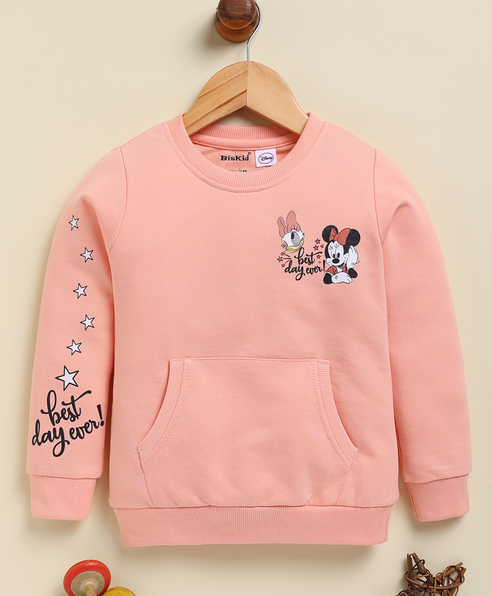 Biskid Cotton Knit Mickey & Friends Featuring Full Sleeves Minnie Mouse & Daisy Duck Printed Sweatshirt - Peach-picture-28