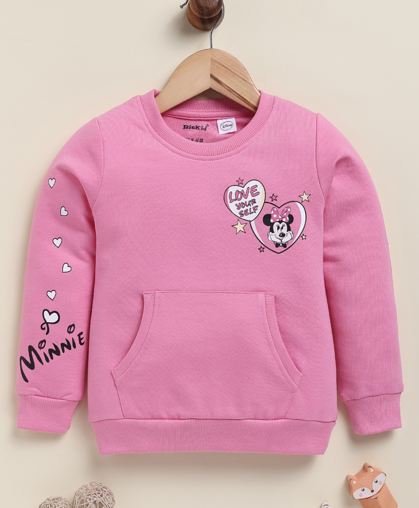 Biskid Cotton Knit Mickey & Friends Featuring Full Sleeves Minnie Mouse Printed Sweatshirt - Pink-picture-11