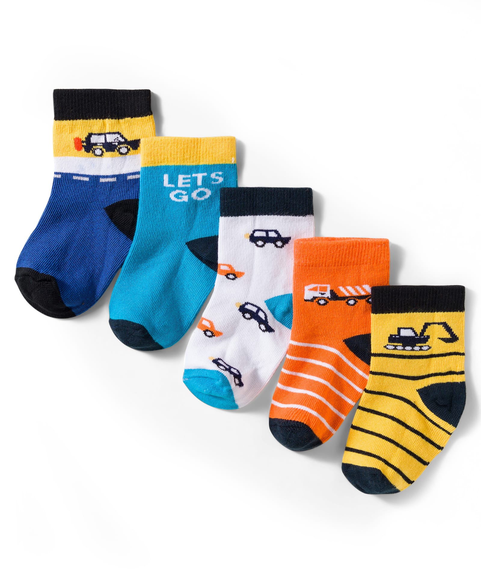 Cute Walk by Babyhug Non Terry Knit Ankle Length Anti Bacterial Socks With Stripes & Vehicles Design Pack of 5 - Mutlicolour-picture-20
