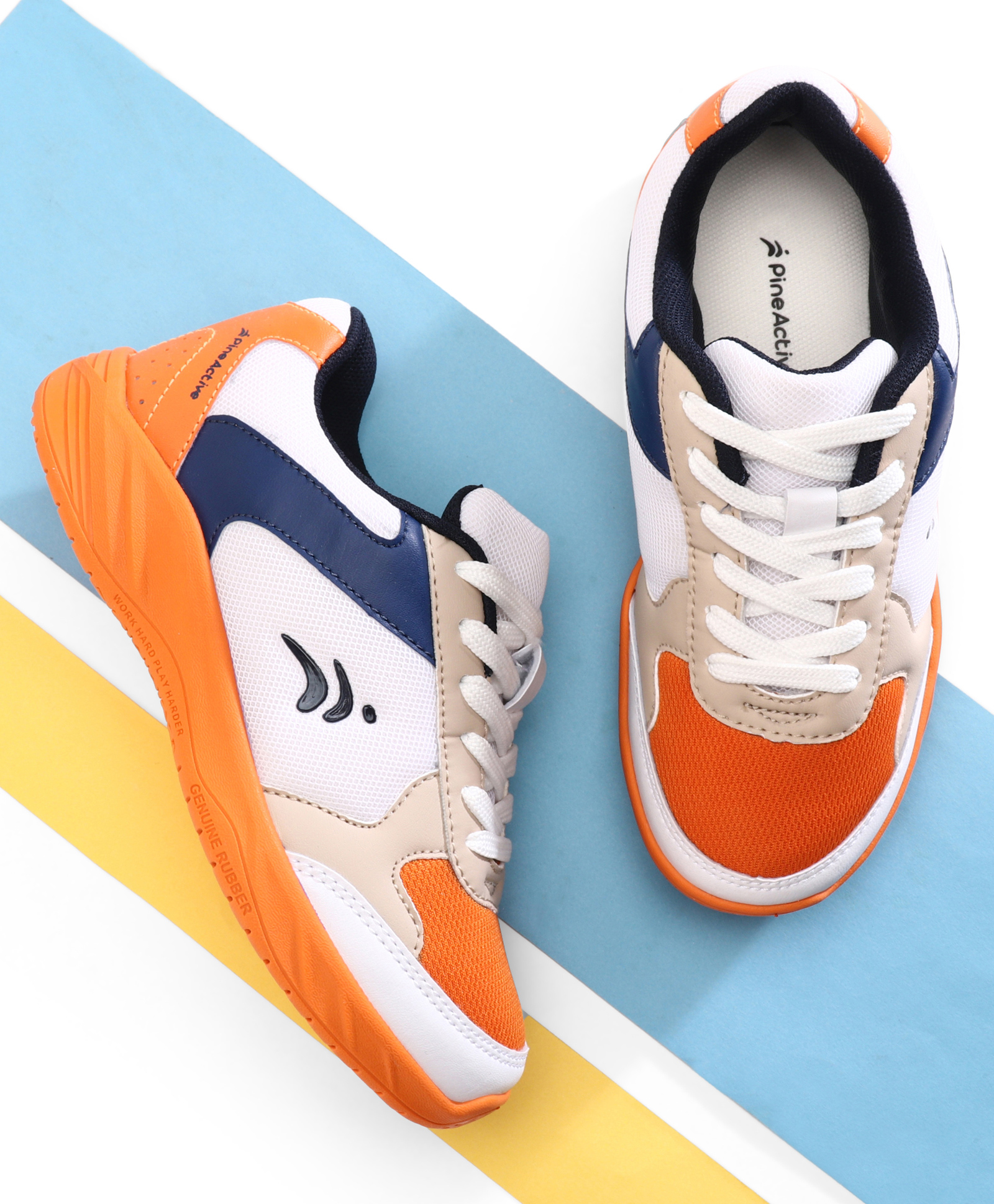 Pine Active Lace Up Solid Badminton Shoes - Orange & White-picture-2