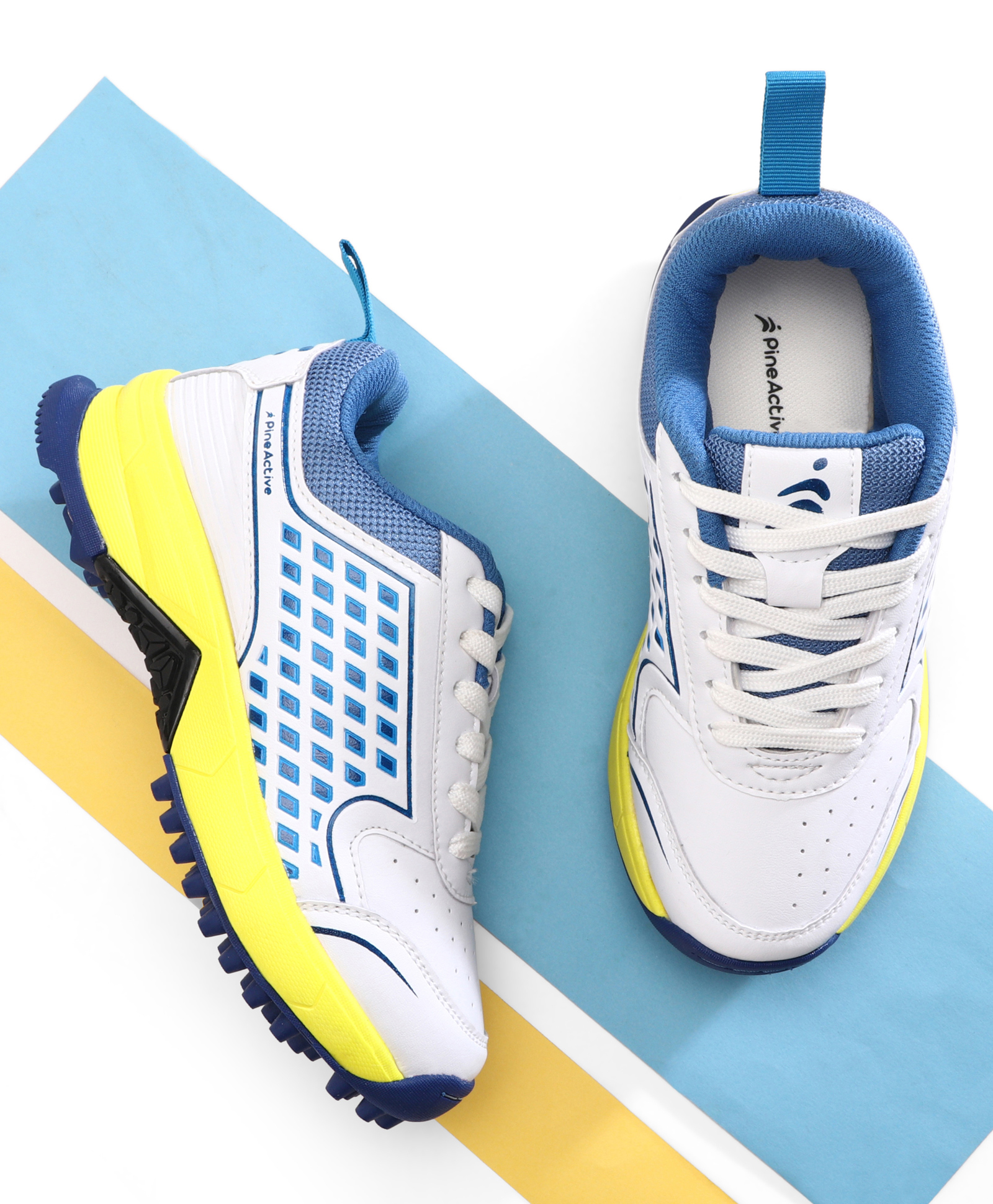 Pine Active Lace Up Solid Cricket Shoes - Blue & White-picture-27