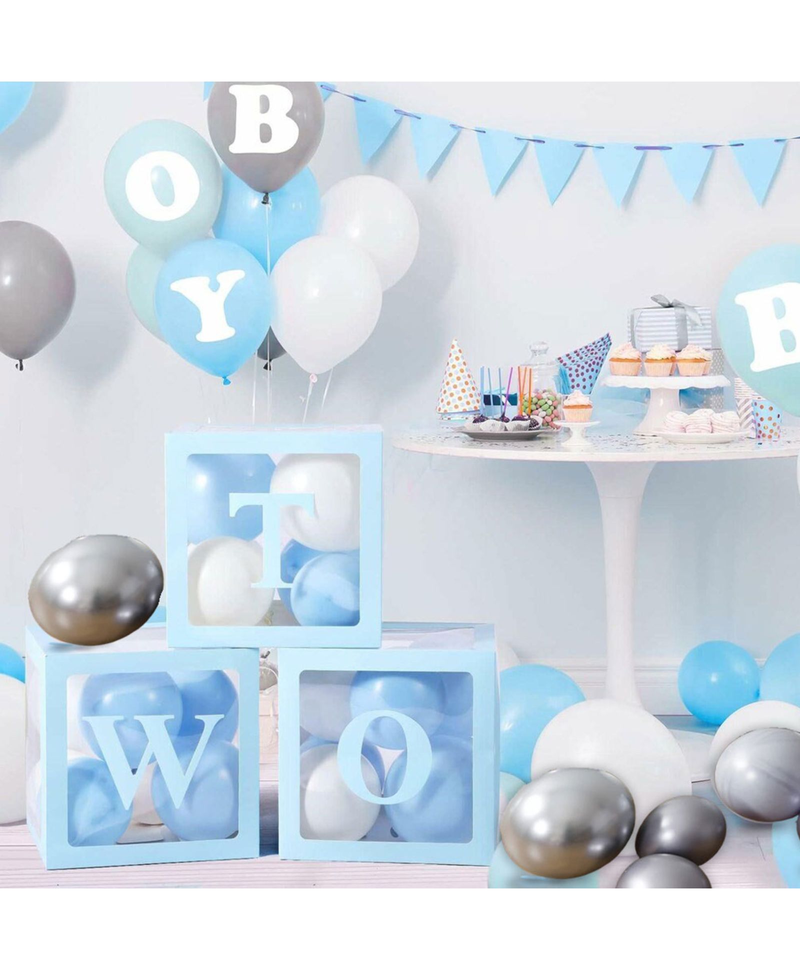 Decor Mantra TWO Alphabet Balloon Box With Latex Balloon for 2nd Birthday, Anniversary Decoration Kit, Baby Girls & Boys shower Combo Items 30 Balloons & Glue Dots (Pack of 35, Blue)-image-33