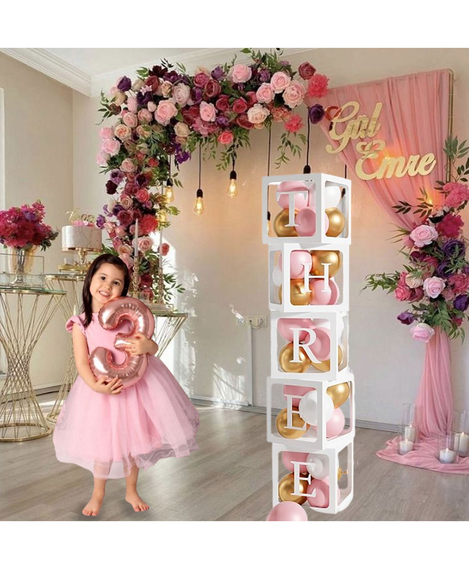 Decor Mantra THREE Alphabet Balloon Box With Latex Balloon for Third Birthday, Anniversary Decoration Kit, Baby Girls & Boys shower Combo Items 30 Balloons & Glue Dots (Pack of 36, White)-picture-12