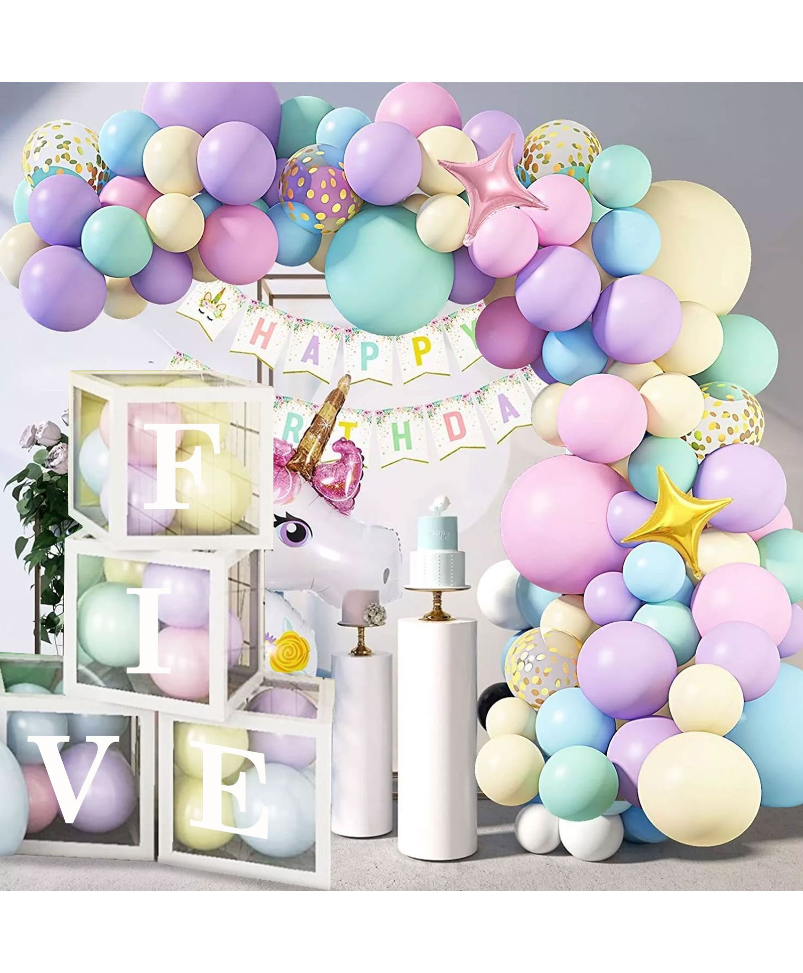 Decor Mantra Five Alphabet Balloon Box With Latex Balloon for 5th Birthday, Anniversary Decoration Kit, Baby Girls & Boys shower Combo Items 30 Balloons & Glue Dots (Pack of 35, White)-image-44