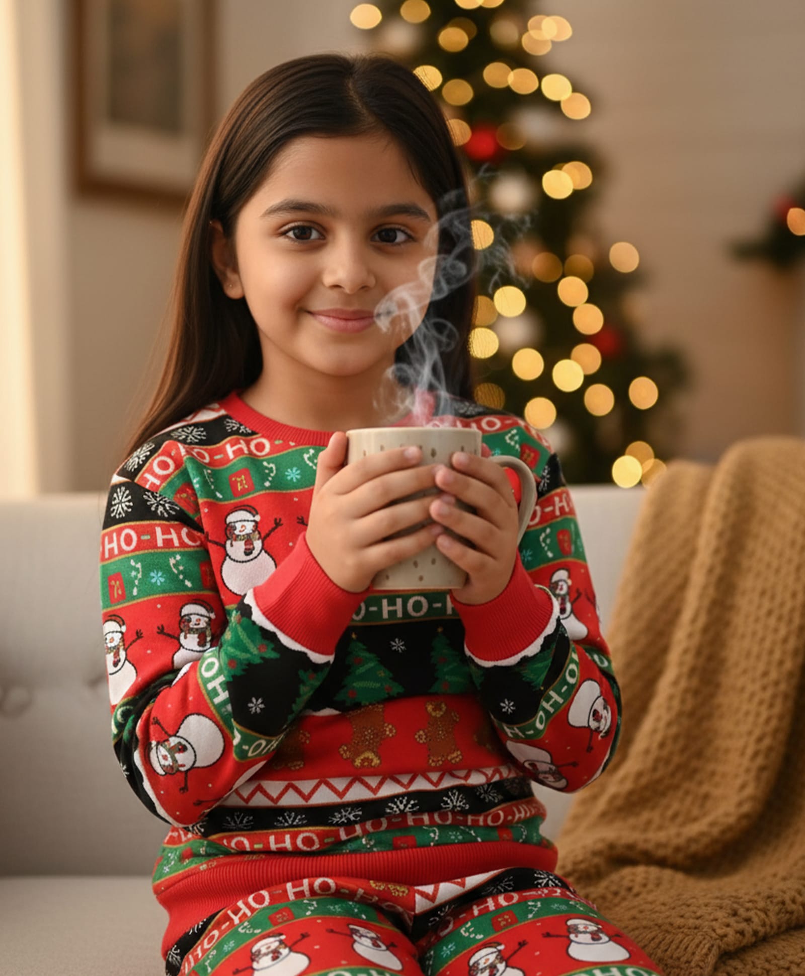 Anthrilo Fleece Knit Christmas Theme Full Sleeves Snowman Printed Light Winter Sweatshirt - Red-picture-35