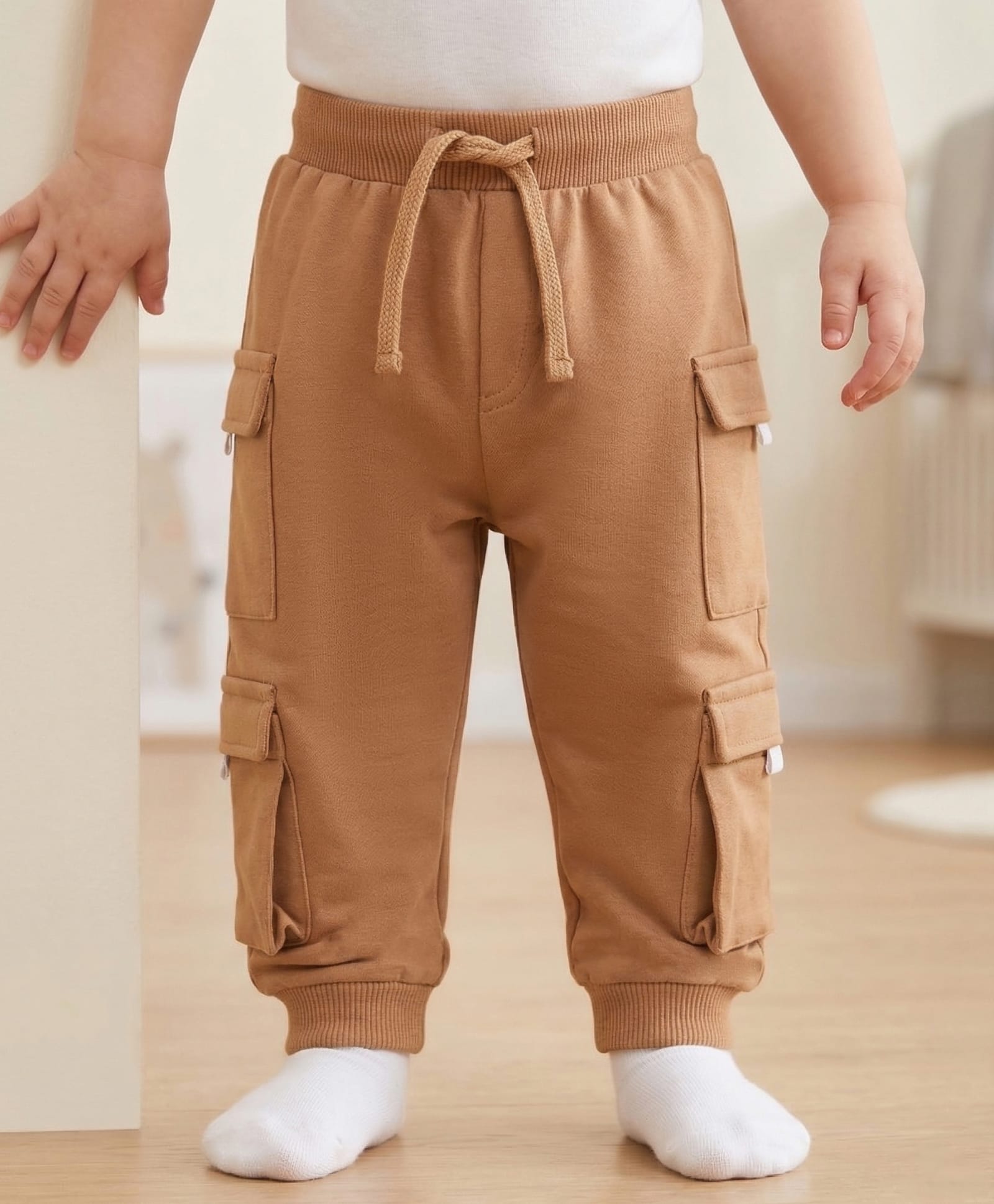 Babyoye 100% Cotton Knit Full Length Lounge Pant with Cargo Pockets - Brown-image-18
