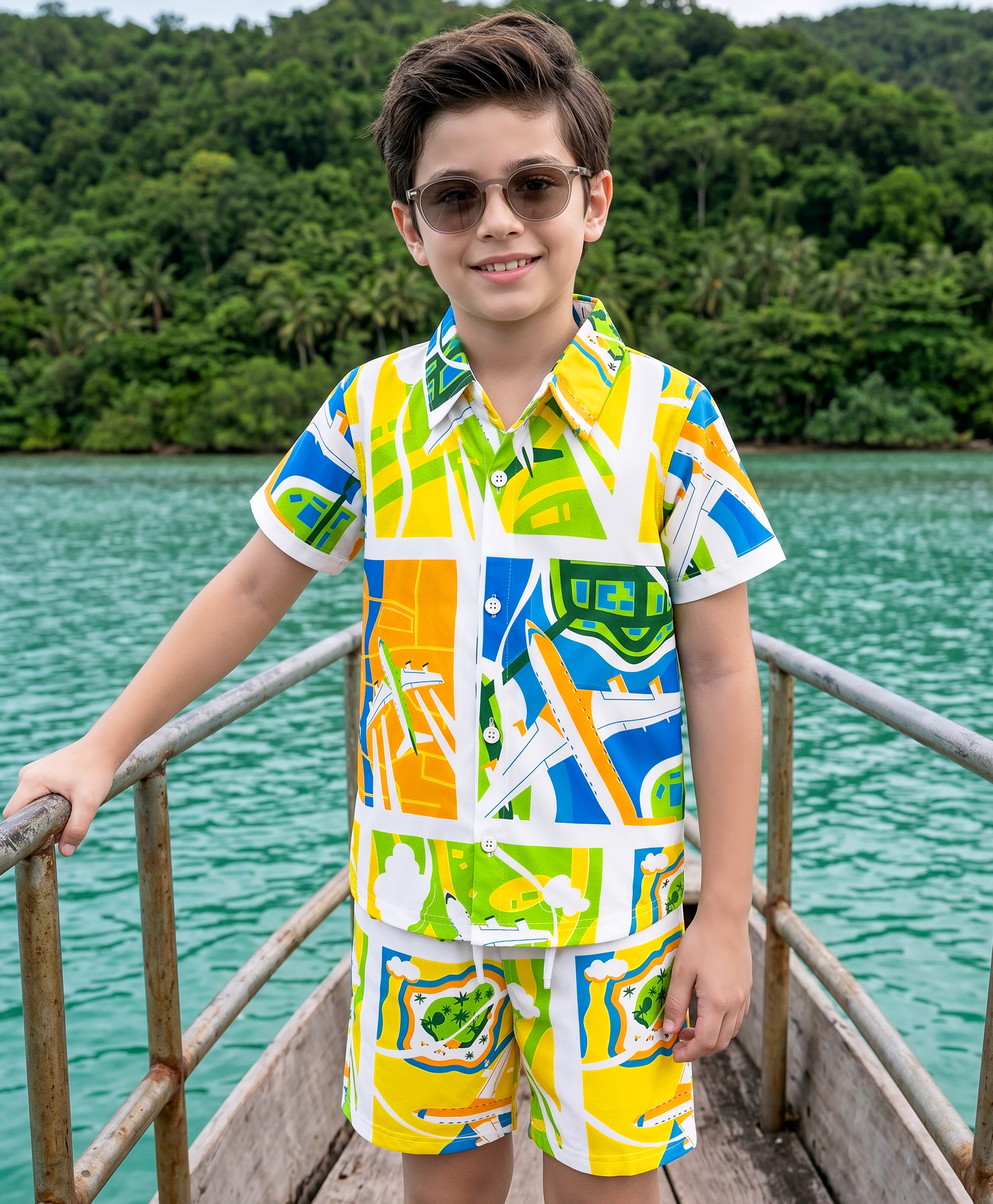 OLLINGTON ST. Cotton Knit Printed Co-Ord Set Of Half Sleeve Shirt & Shorts - Multicolor-picture-20