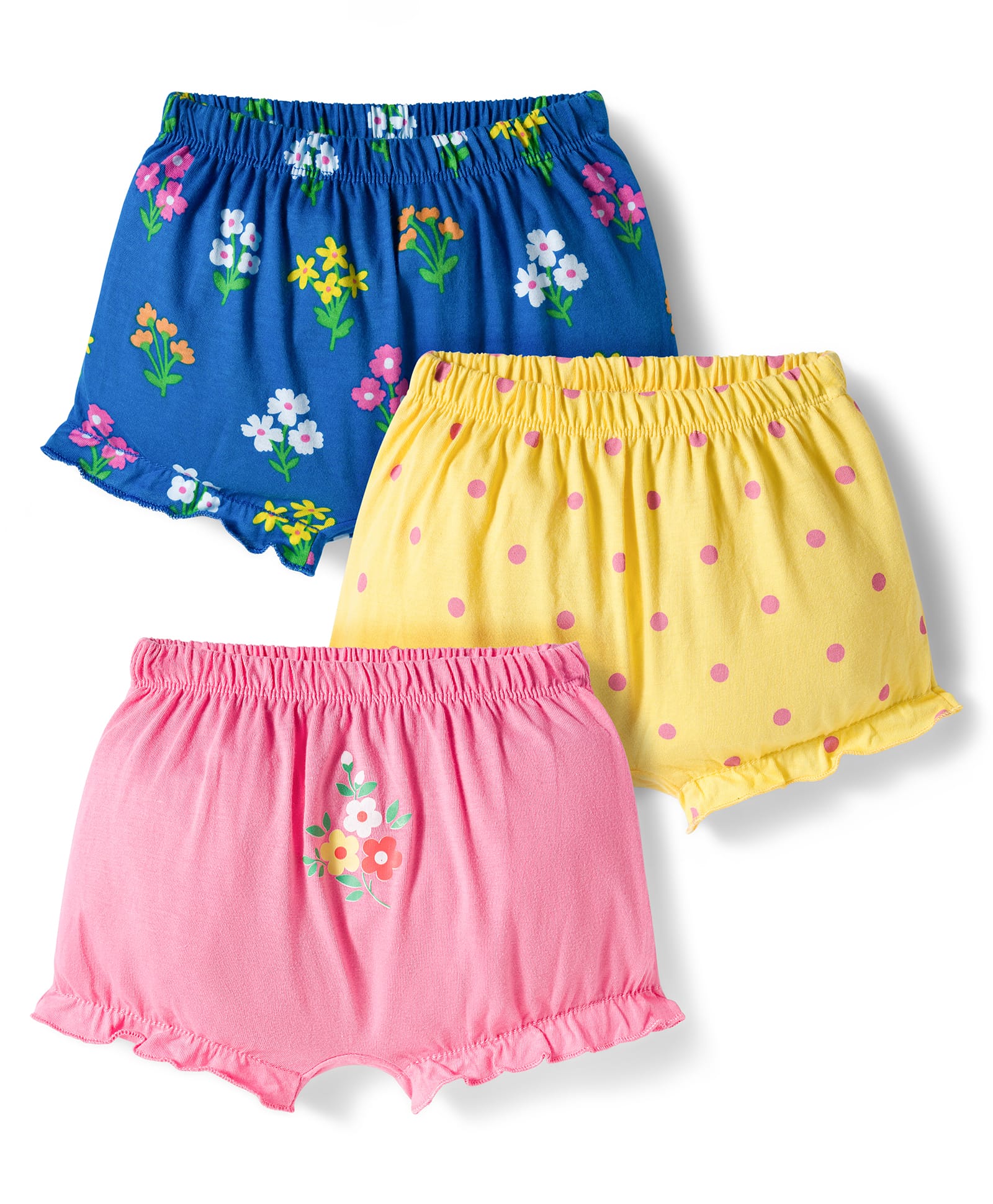 Babyhug 100% Cotton Knit Bloomers with Floral & Polka Dot Print Pack of 3 - Yellow Blue & Pink-image-49