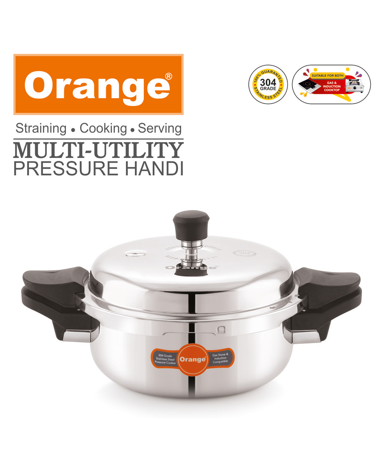 Orange Cookware Triply Stainless Steel Multi-Utility Outer Lid, 3.5 Ltr All In One Pressure Cooker Handi - Pack of 1-image-44