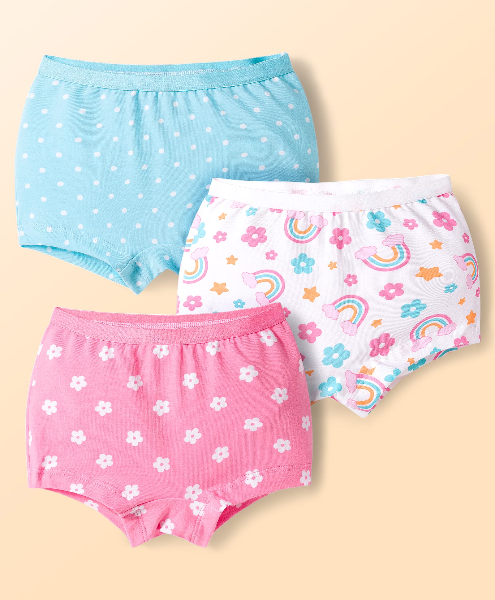 Babyhug Cotton Lycra Knit Hipster With Polka Dot Print Pack of 3 - Light Blue Pink & White-image-27