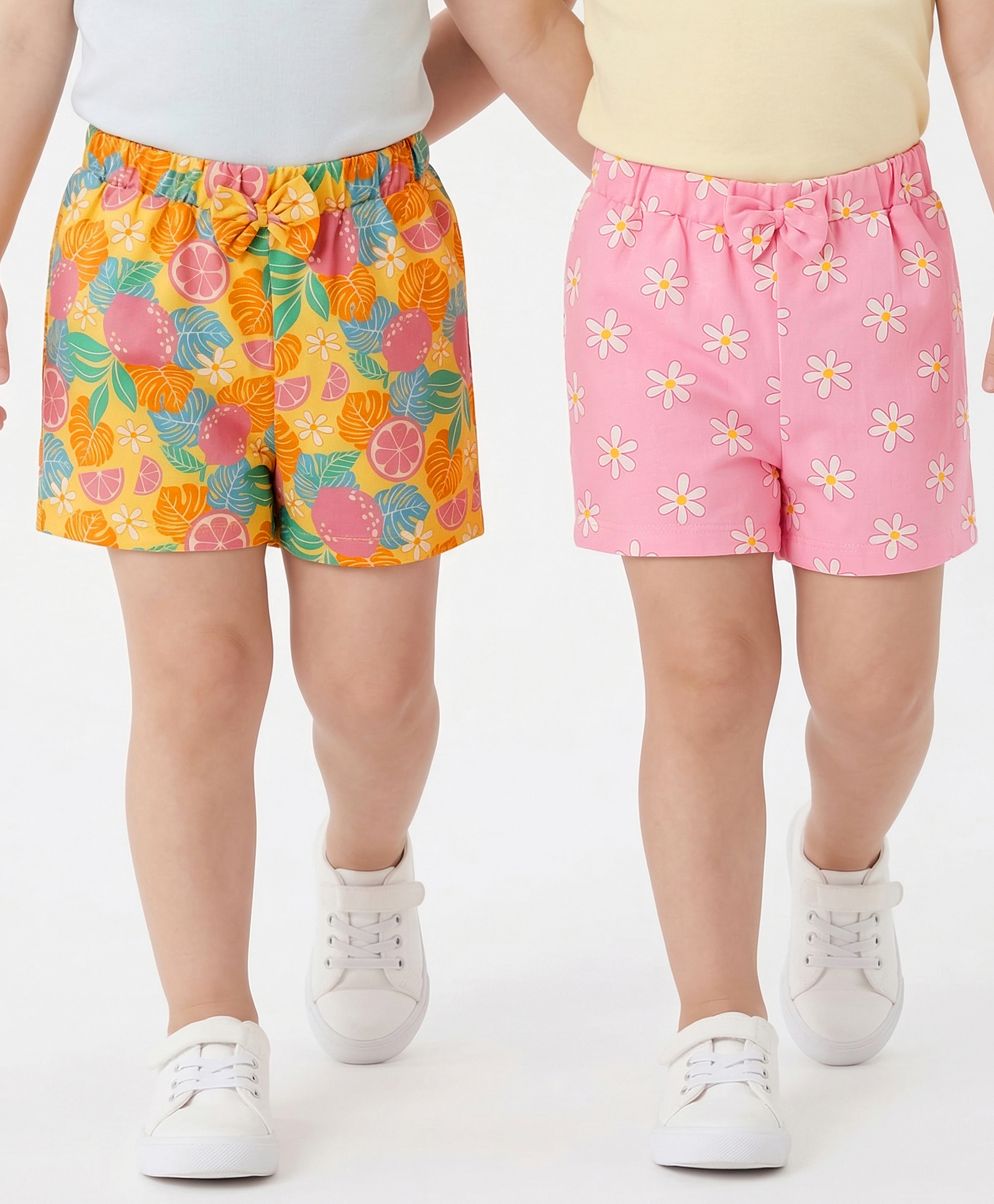 Babyhug Single Jersey Knit Mid Thigh Shorts with Floral Print & Bow Applique Pack of 2 - Multicolor-picture-27