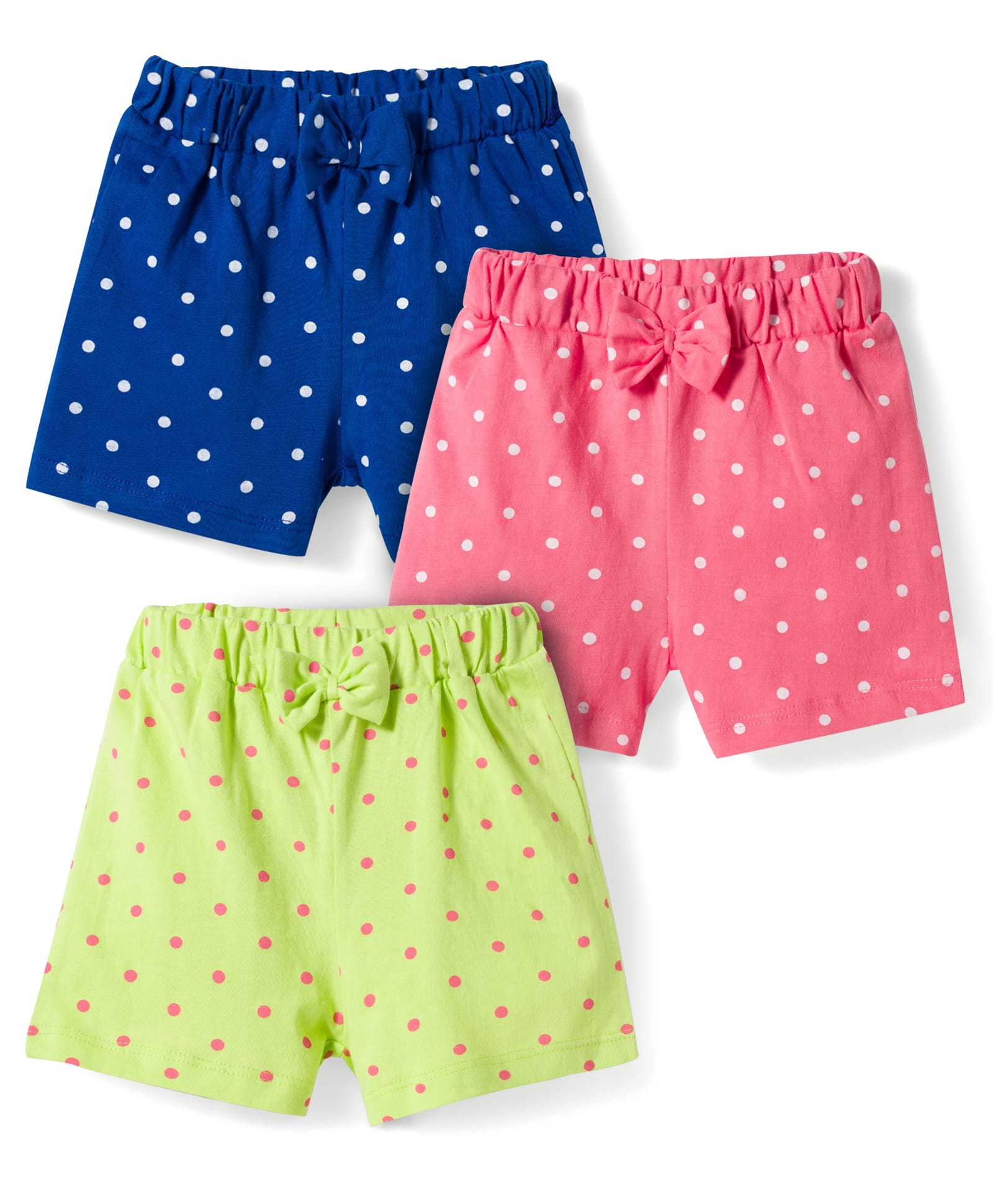 Babyhug Single Jersey Knit Mid Thigh Polka Dot Printed Shorts with Bow Applique Pack of 3 - Multicolor-image-43