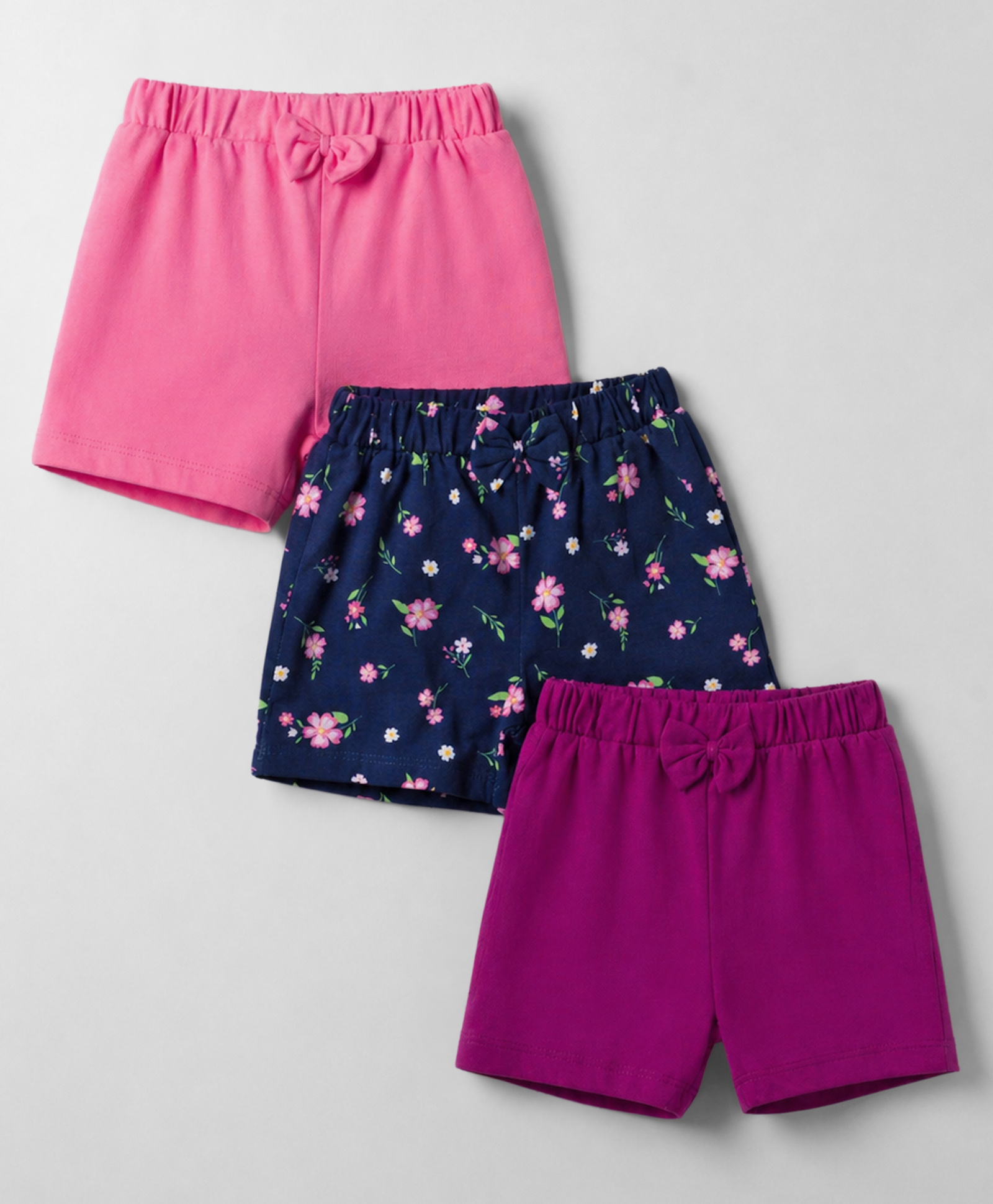 Babyhug Single Jersey Knit Mid Thigh Floral Printed Shorts With Bow Applique Pack Of 3 - Multicolor-picture-22