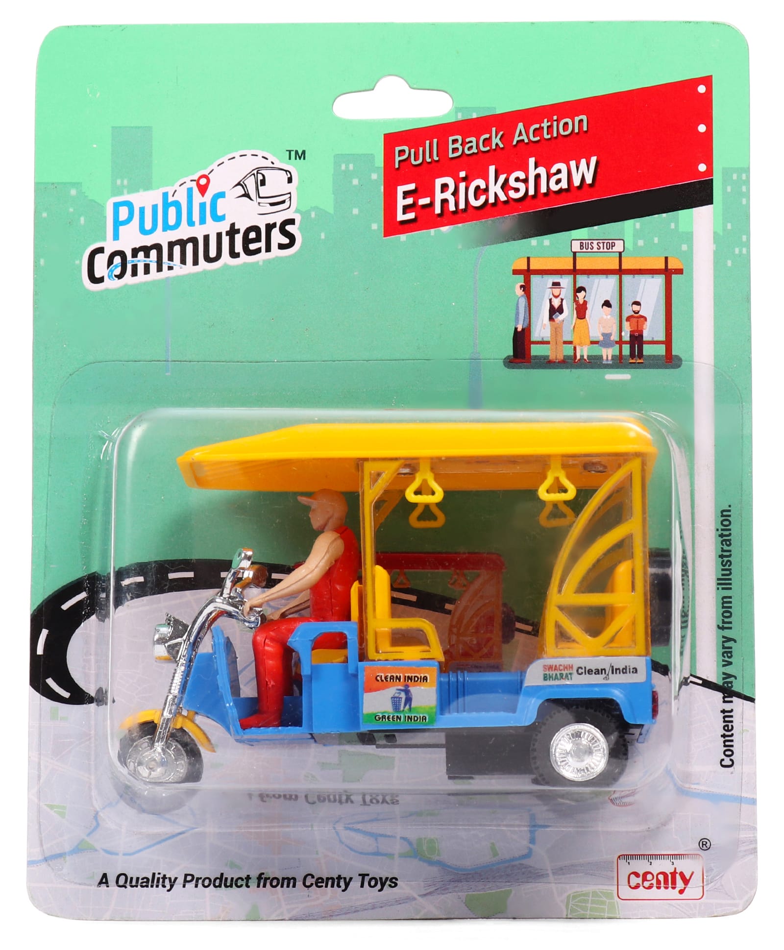 Centy Pull Back E- Rickshaw Model - Yellow & Blue-picture-18