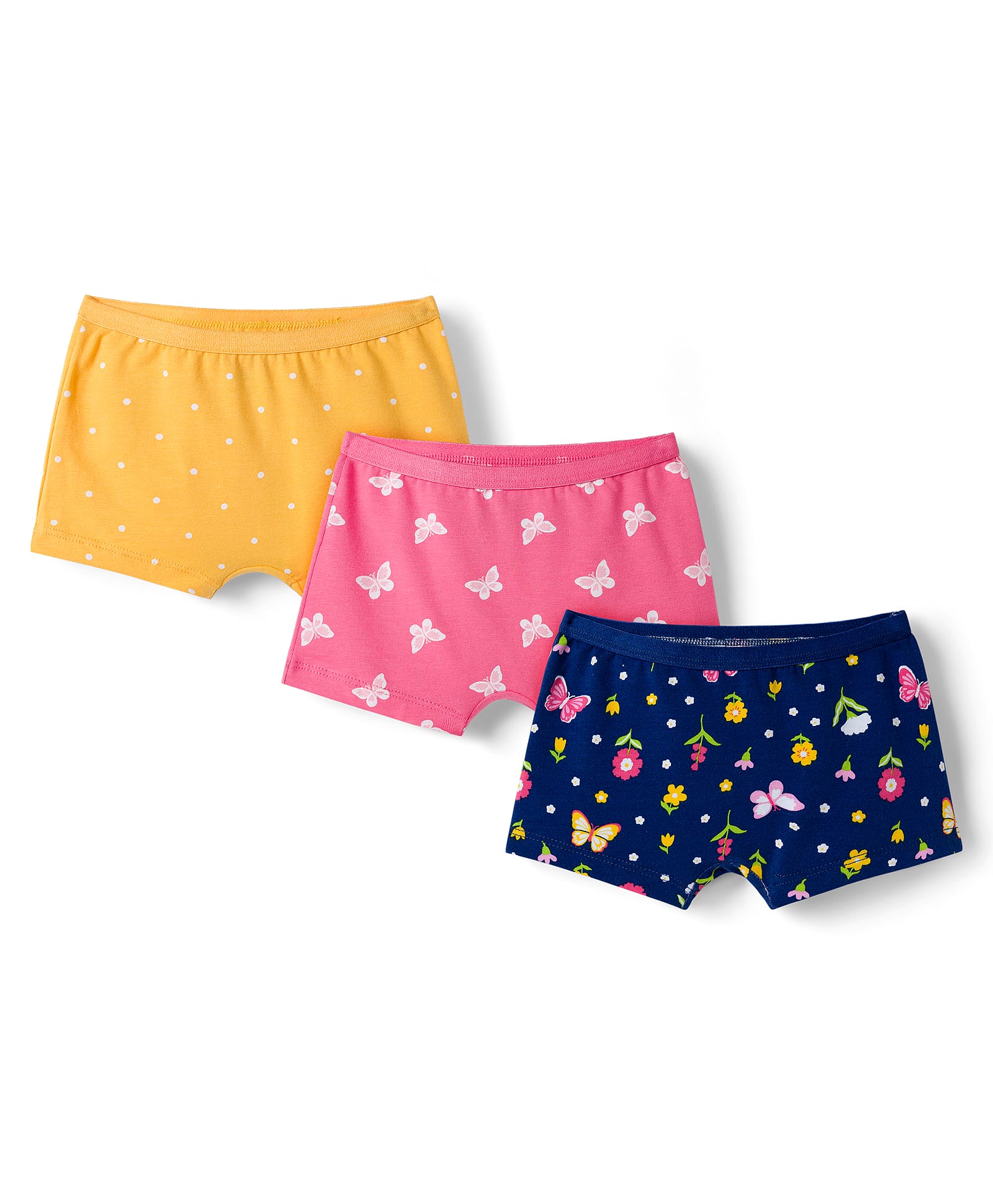 Babyhug Cotton Lycra Knit Bloomers With Floral Print Pack Of 3 - Pink Navy Blue & Yellow