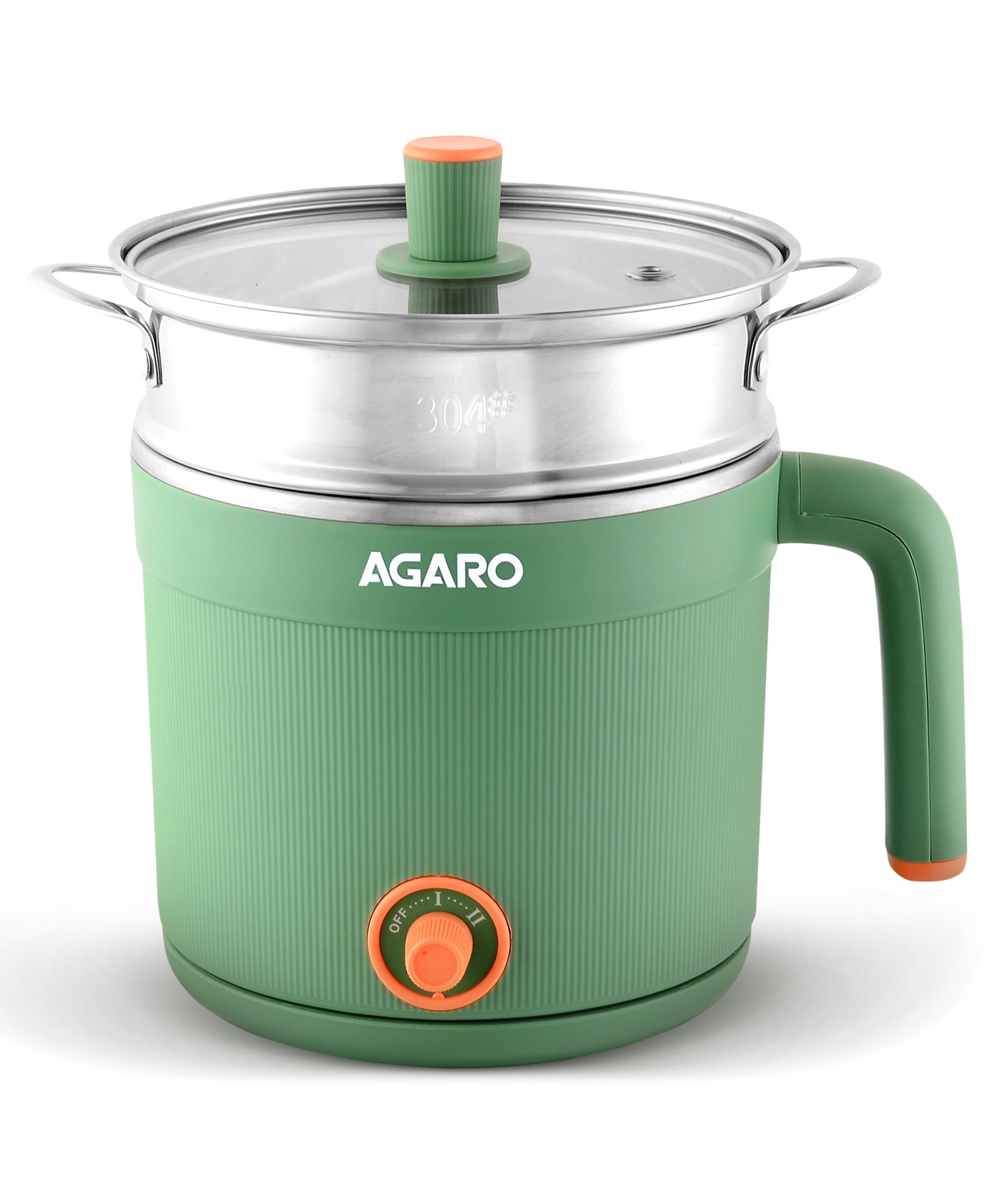 AGARO Regency Multi Cook Kettle With Steamer 1.2L Inner Pot Double Layered Body Variable Temperature Settings Wide Mouth - Sea Green