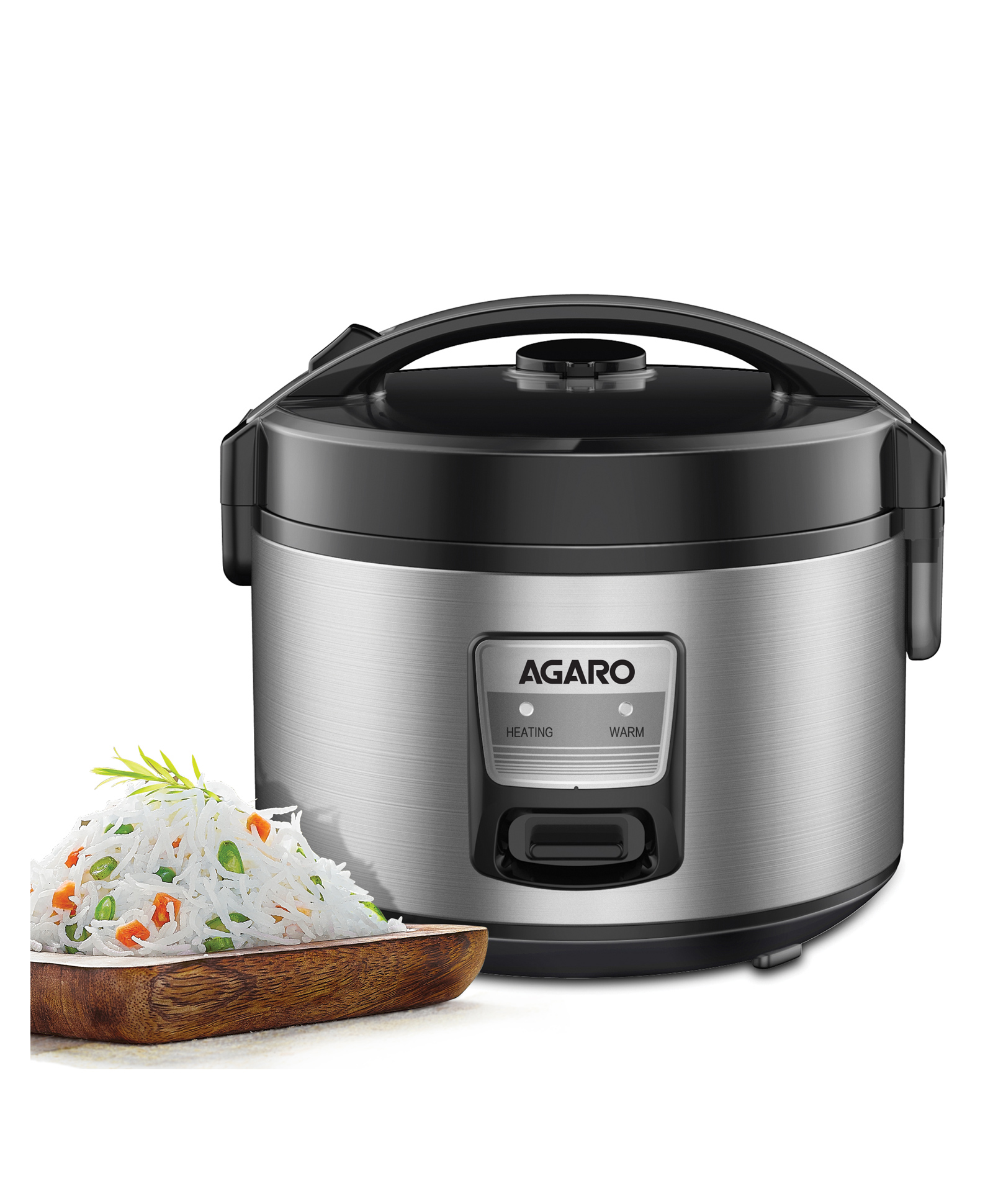AGARO Regency Electric Rice Cooker 5 L Ceramic Coated Inner Bowl Cooks 1.5kgs Raw Rice 700 W Easy Grip Automatic Cooking Keep Warm Multipurpose Cooking - Silver & Black-image-1