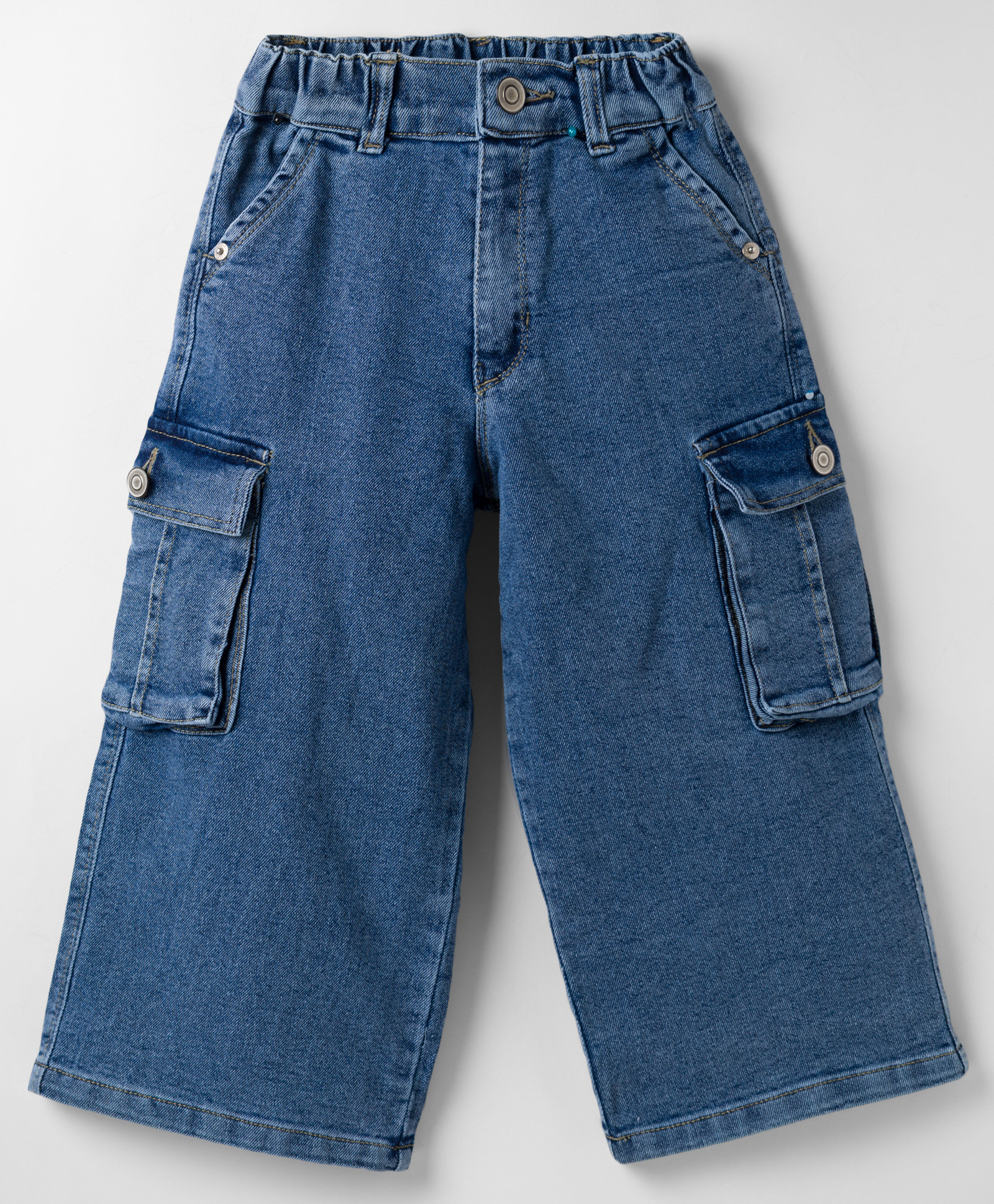 Olio Kids Denim Woven Full Length Solid Jeans With Cargo Pockets - Light Blue-picture-21