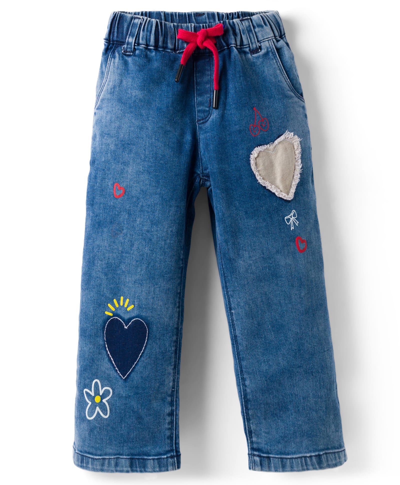 Olio Kids Woven Full Length Denim Jeans With Heart Patch - Light Blue-picture-20