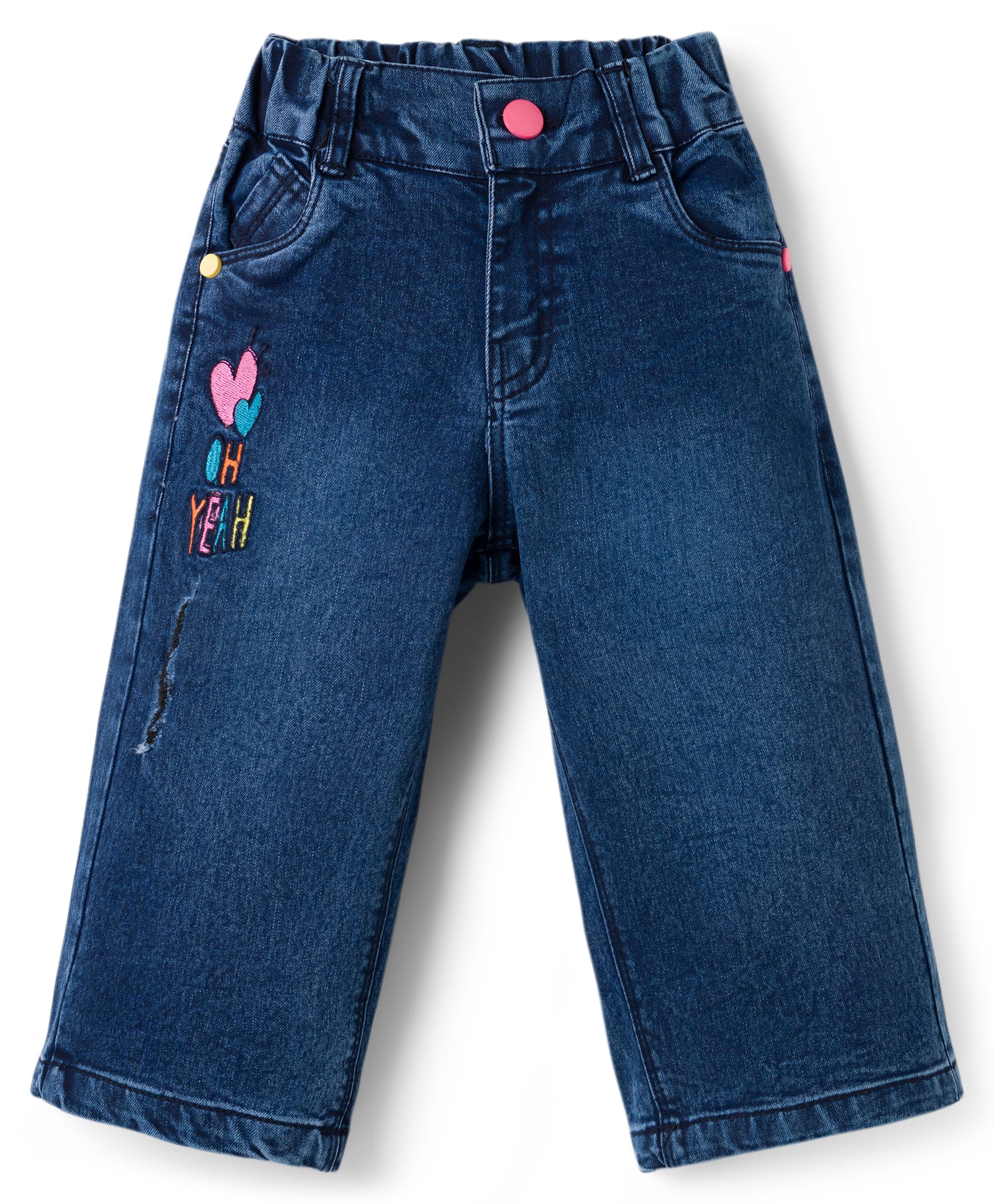 Olio Kids Denim Woven Full Length Hearts Embroidered Jeans - Navy Blue-picture-28