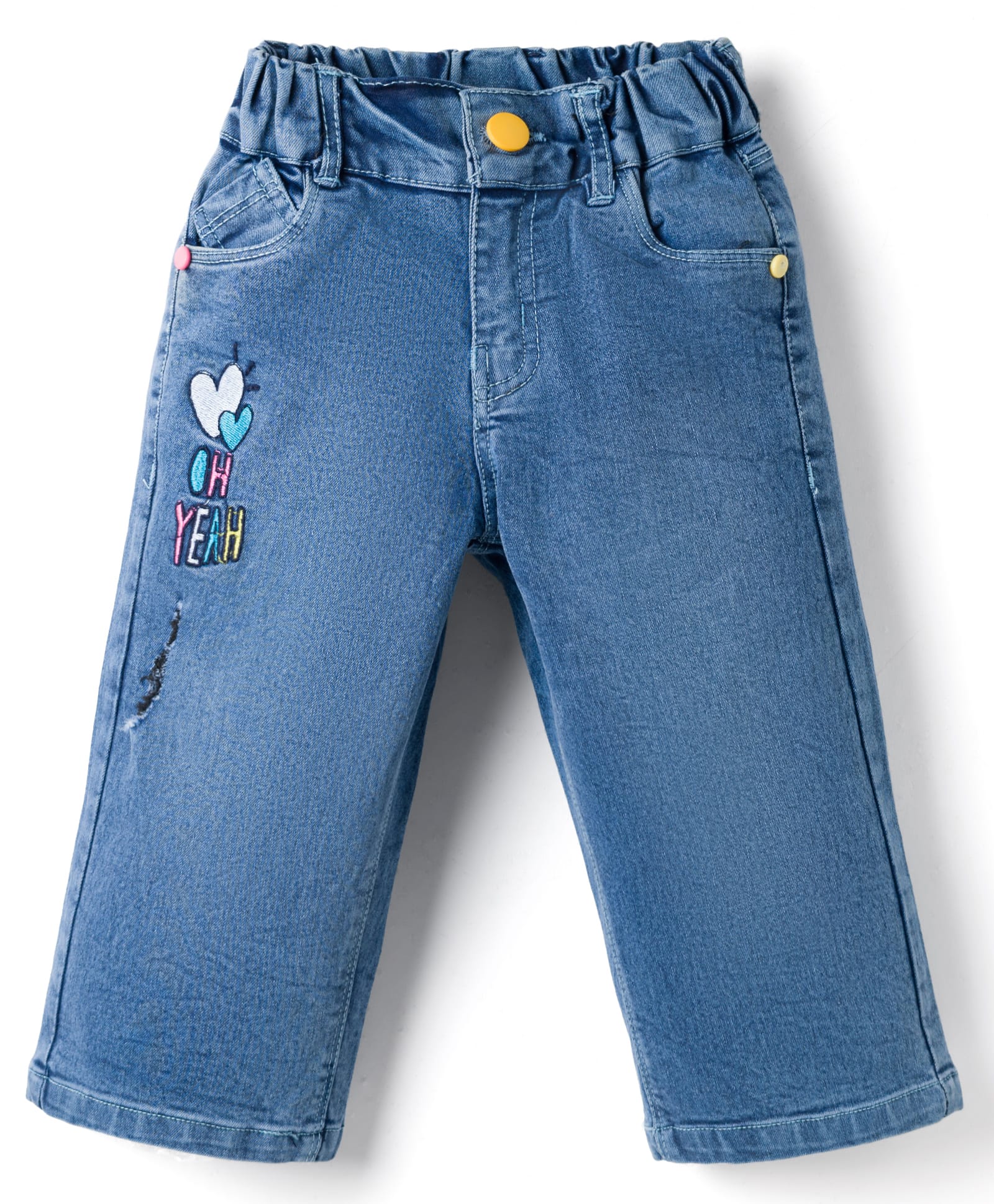 Olio Kids Denim Woven Full Length Hearts Embroidered Jeans - Light Blue-picture-11
